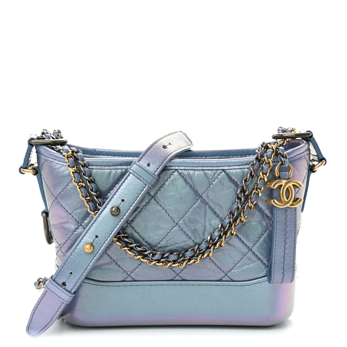 Iridescent Lambskin Calfskin Quilted Small Gabrielle Hobo Blue