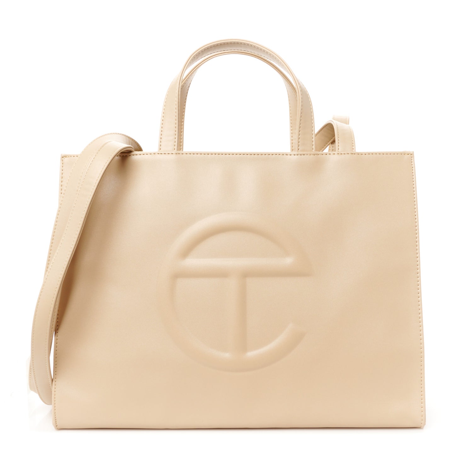 Vegan Leather Medium Shopping Bag Cream