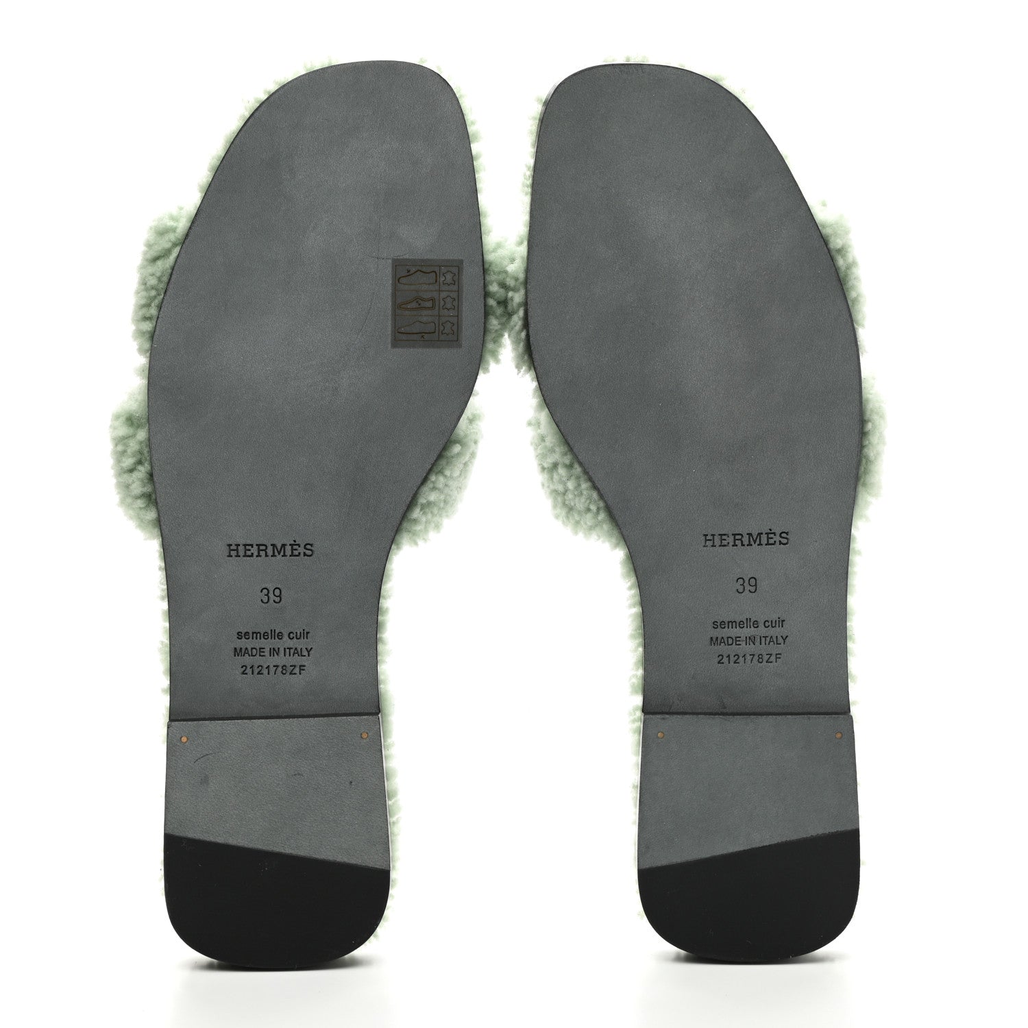 Hermes Woolskin Oran Sandals 39 Vert D'Eau 5 of 7