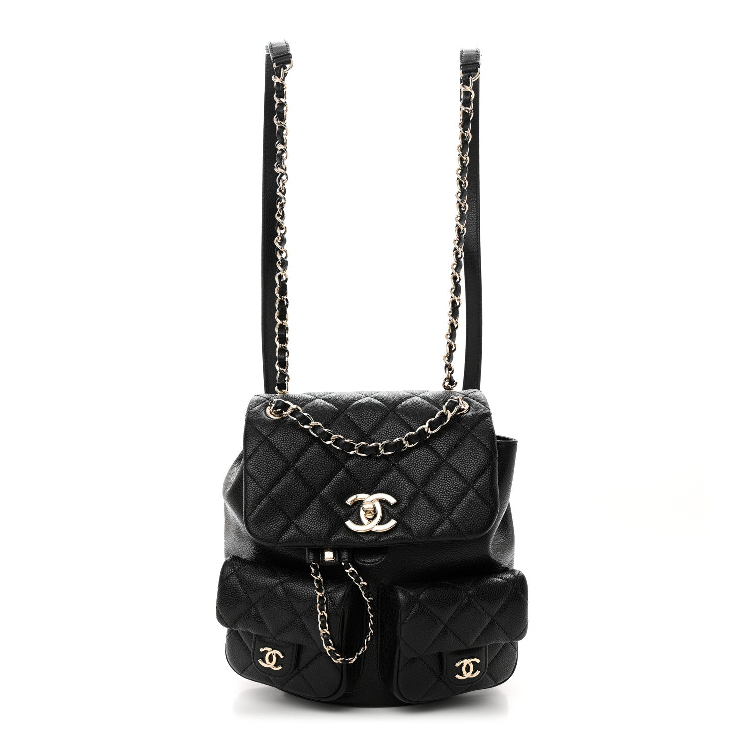 Chanel Shiny Caviar Quilted Medium Duma Pockets Drawstring Backpack Black 1 of 10