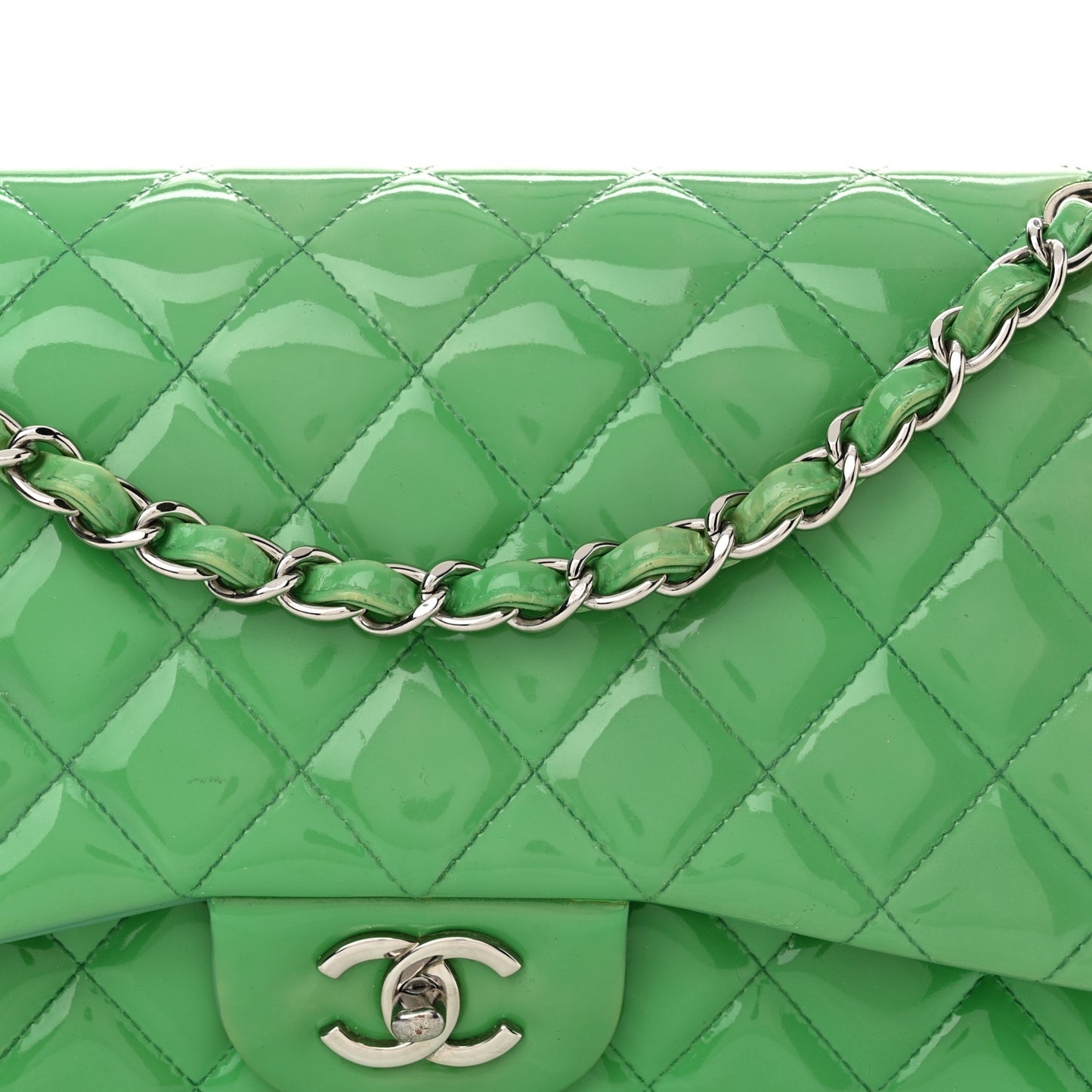 Patent Quilted Jumbo Double Flap Green