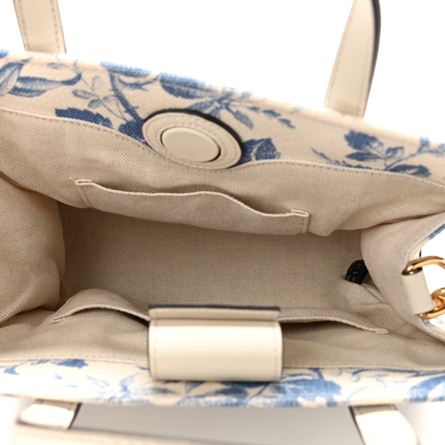 Canvas Herbarium Print Ribbon Top Handle Bag Blue