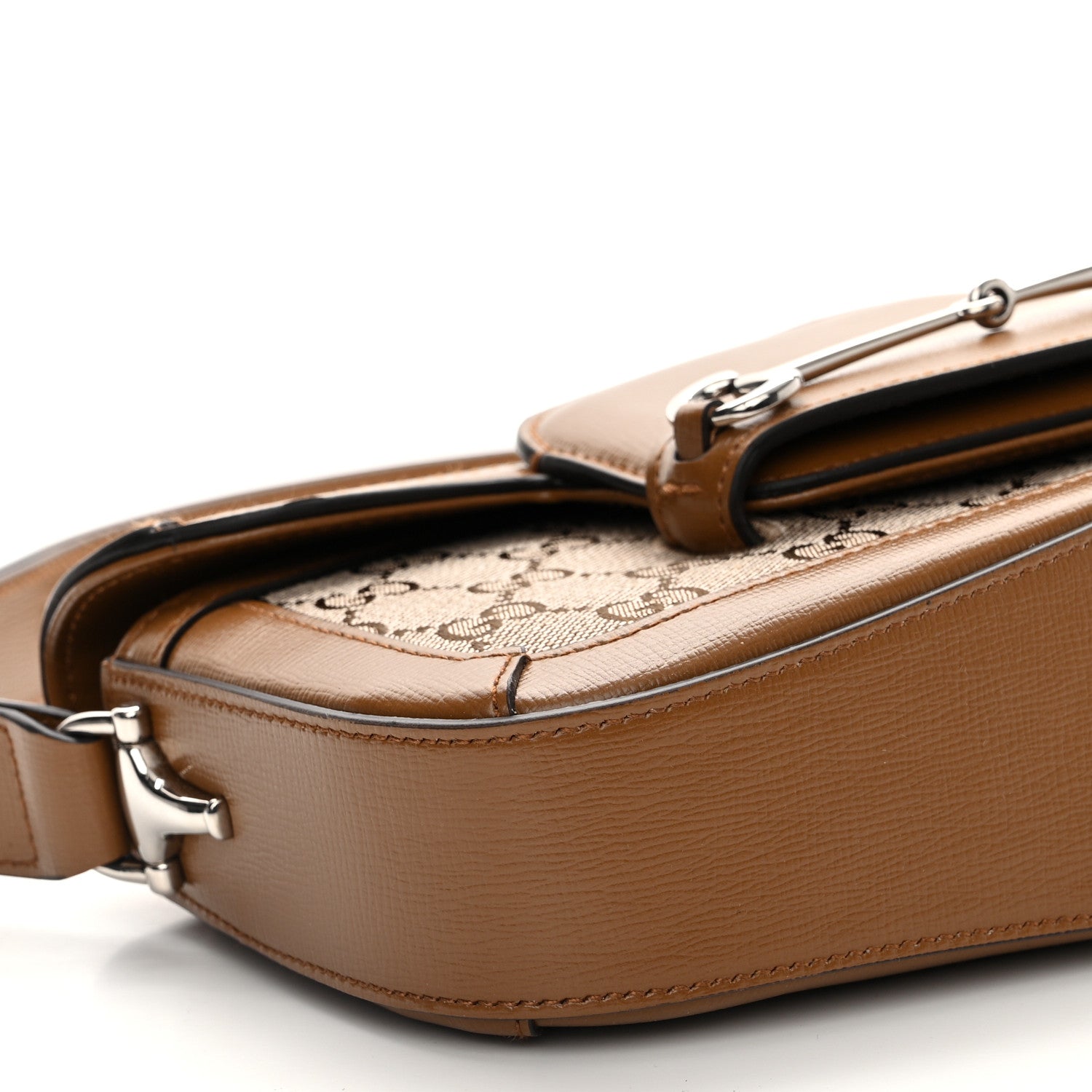 Gucci Monogram Small Horsebit 1955 Asymmetric Shoulder Bag Beige Brown Sugar 8 of 10
