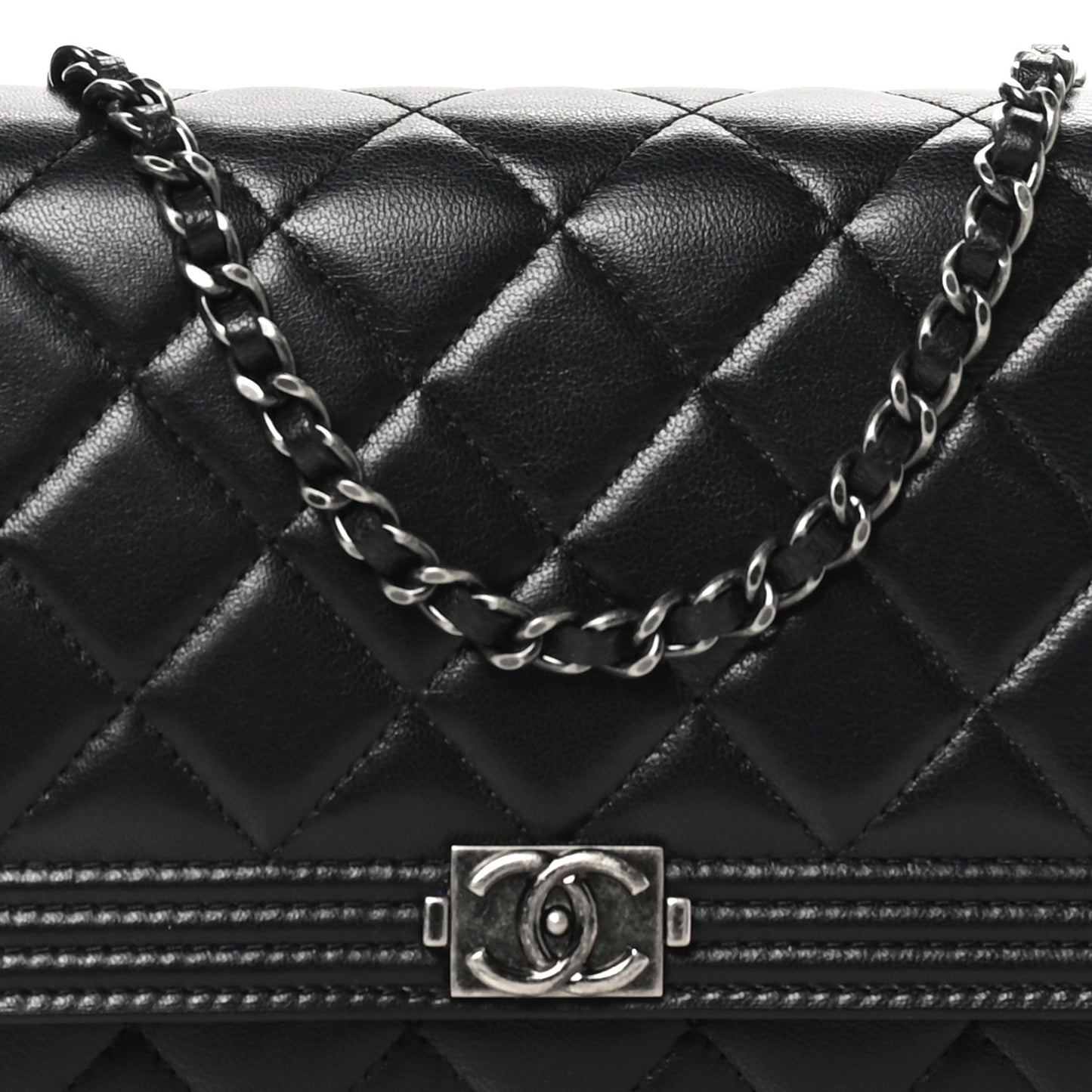 Lambskin Quilted Boy Wallet On Chain WOC Black