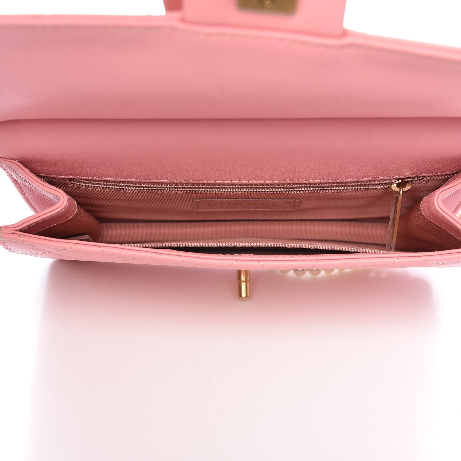 Chanel Lambskin Quilted Pearl Chain Flap Bag Pink 5 of 14