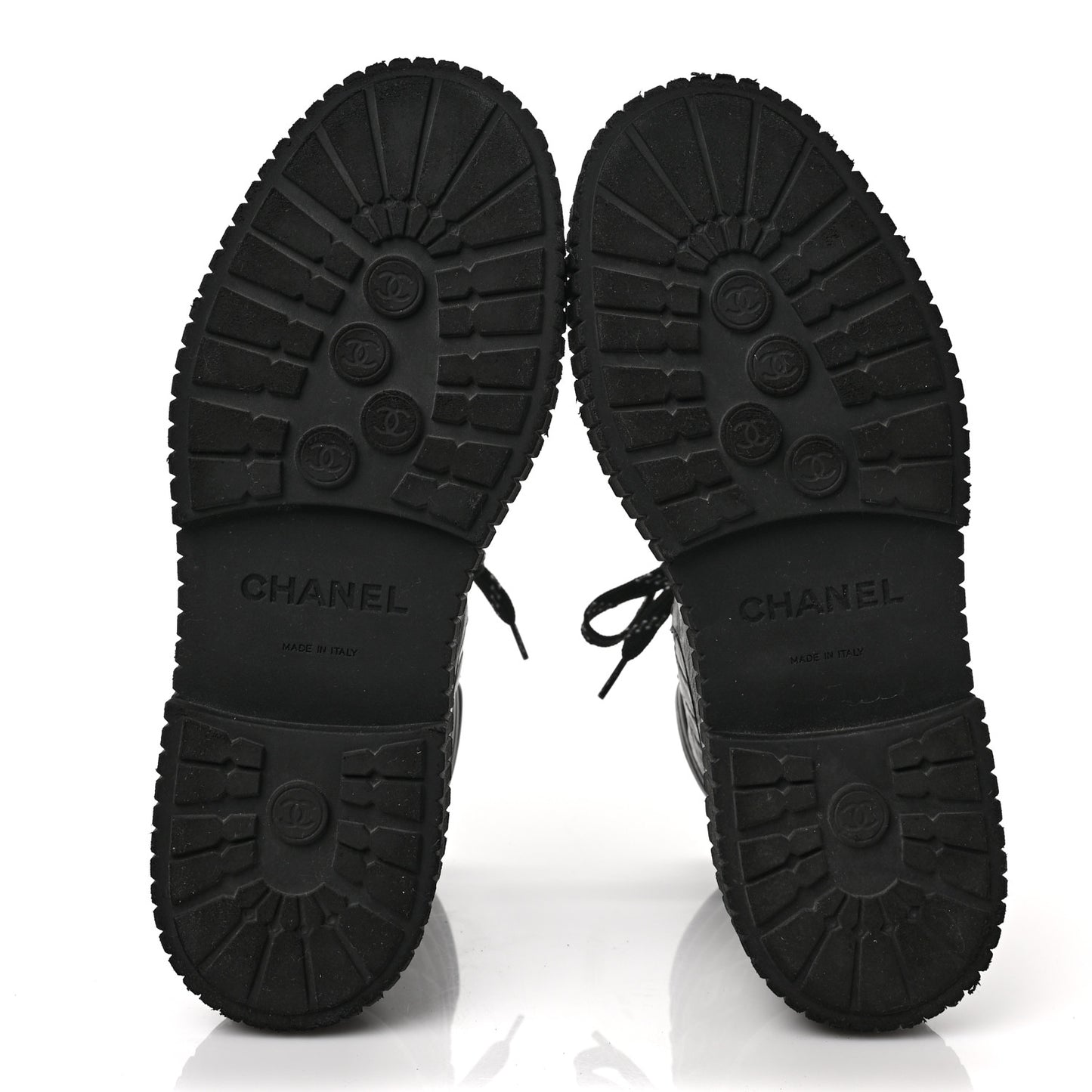 Calfskin Grosgrain Quilted Lace Up Boots 39.5 Black Grey