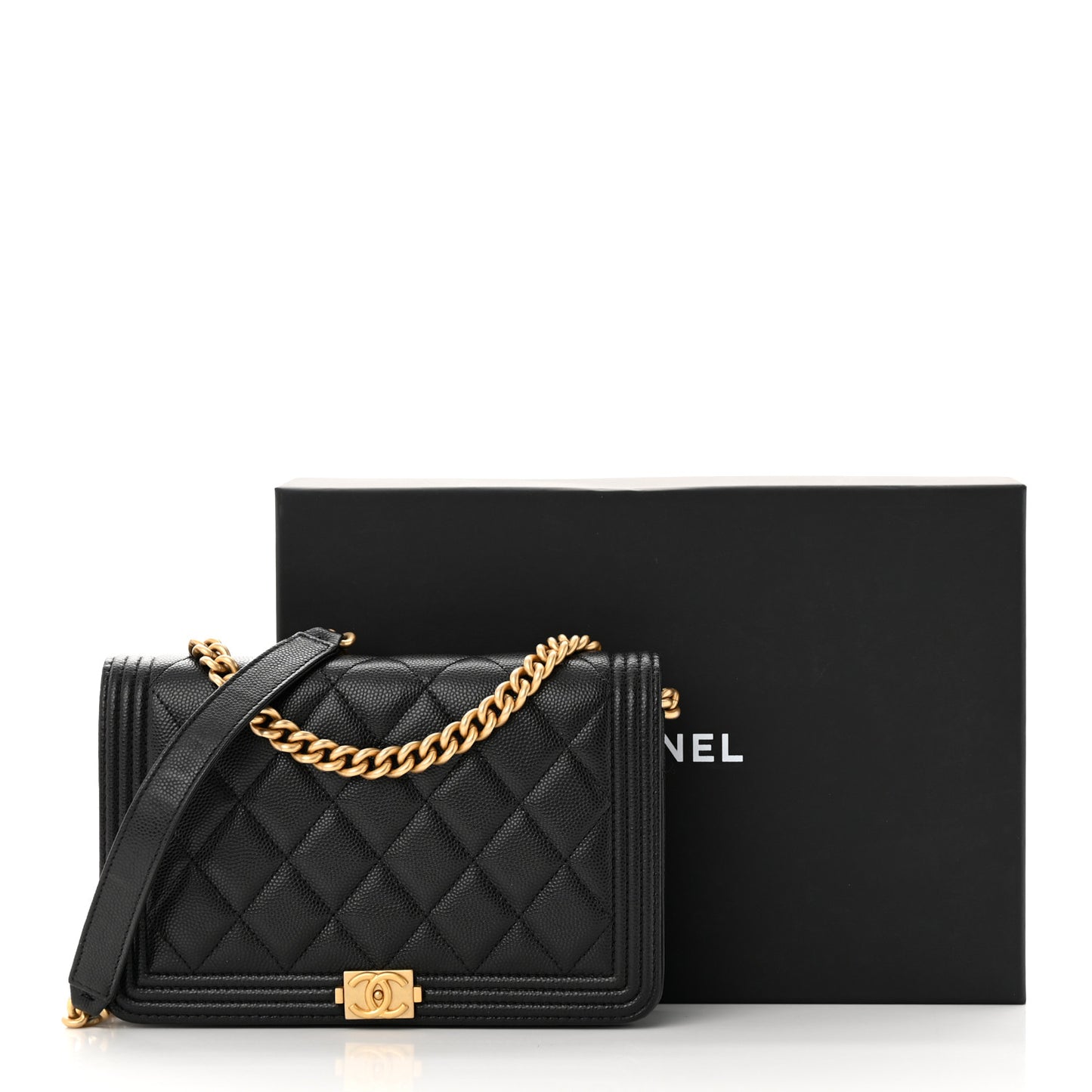 Caviar Quilted Boy Wallet On Chain WOC Black