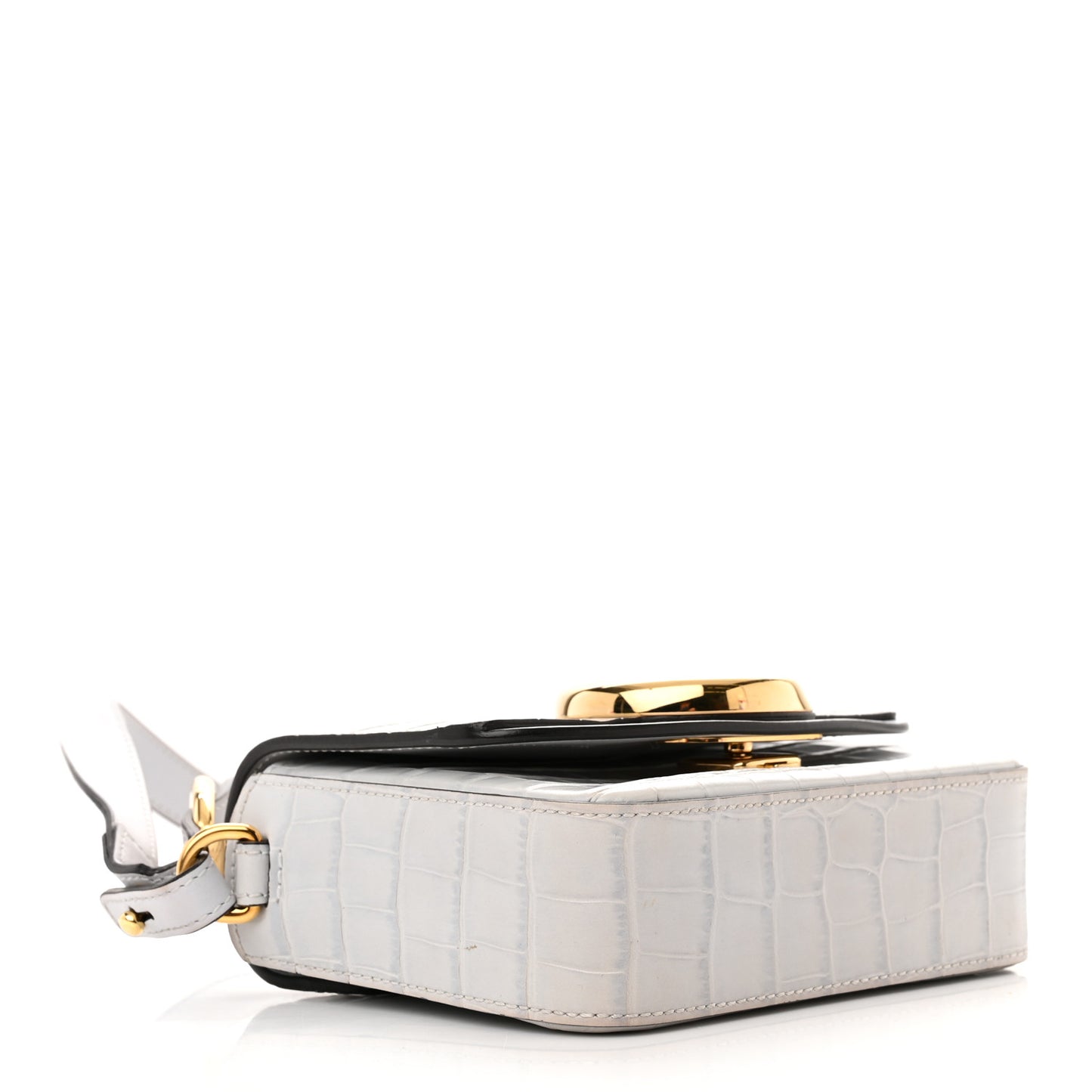 Crocodile Embossed Calfskin Mini C Double Carry Stormy Grey
