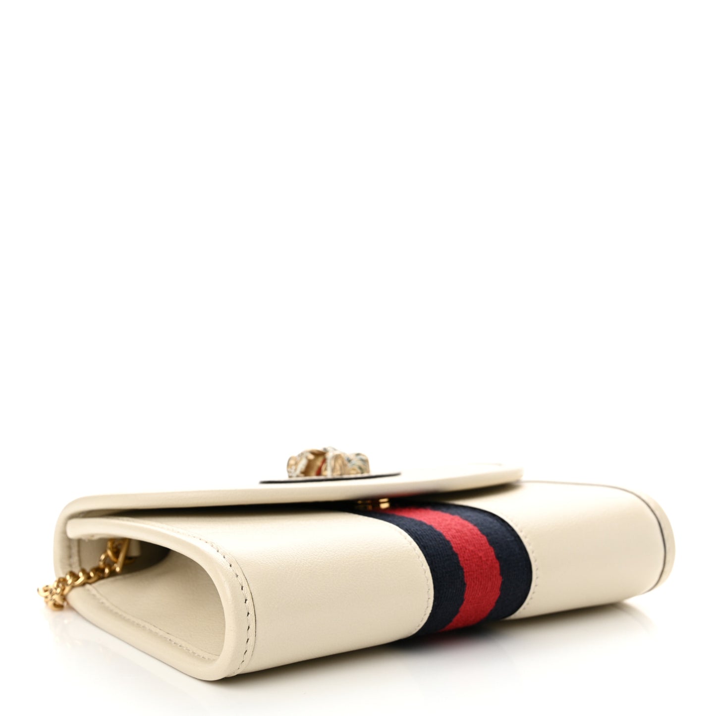Textured Calfskin Web Mini Rajah Slim Flap Shoulder Bag Mystic White