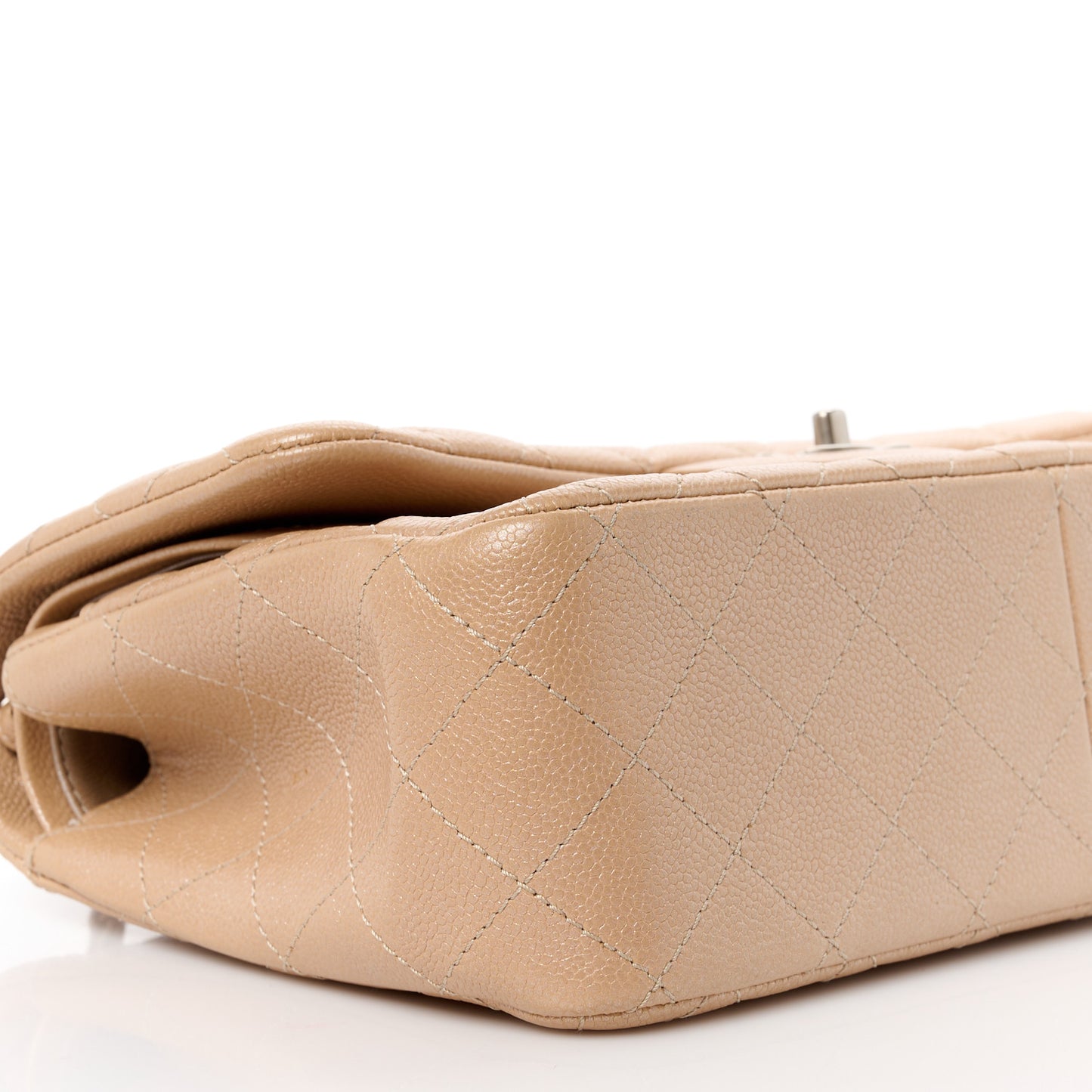 Pearly Caviar Quilted Jumbo Double Flap Beige