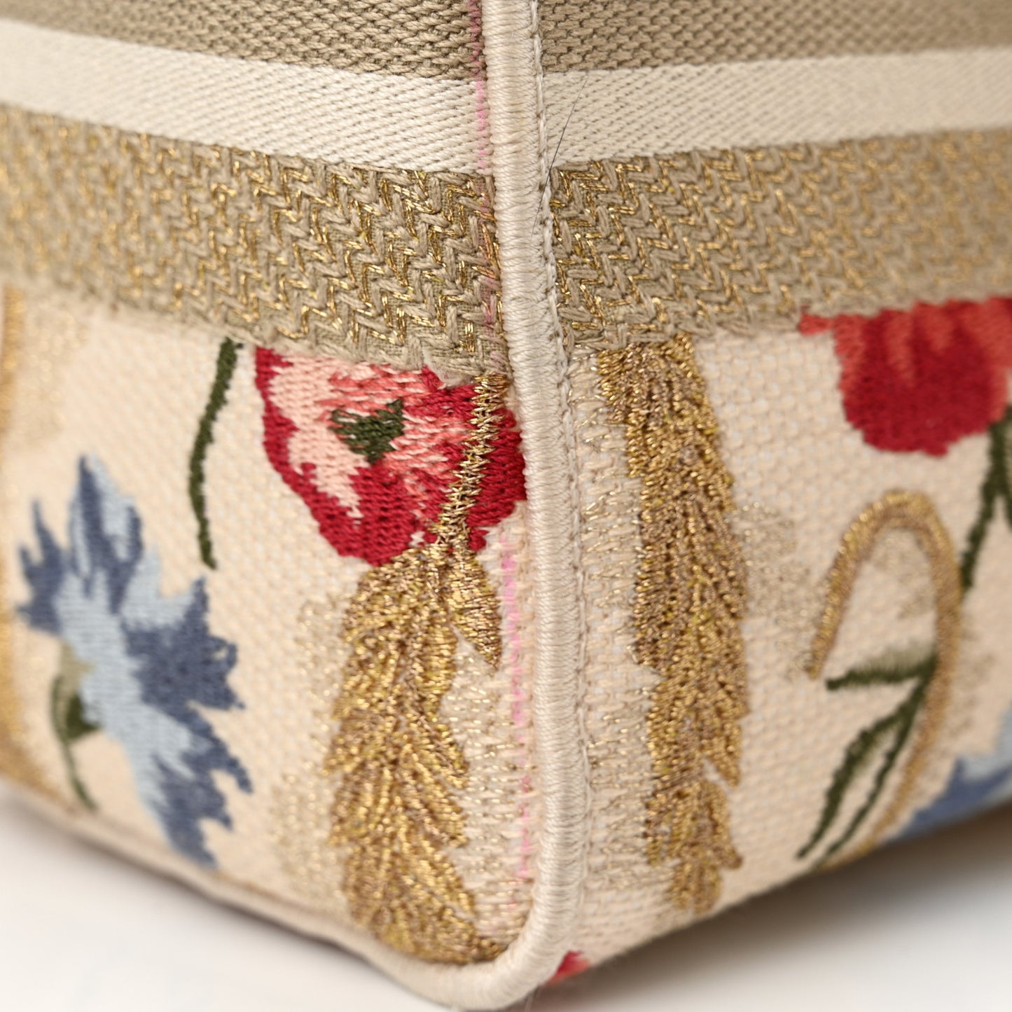 Canvas Embroidered Hibiscus Printed Medium Lady D-Lite Beige Multicolor