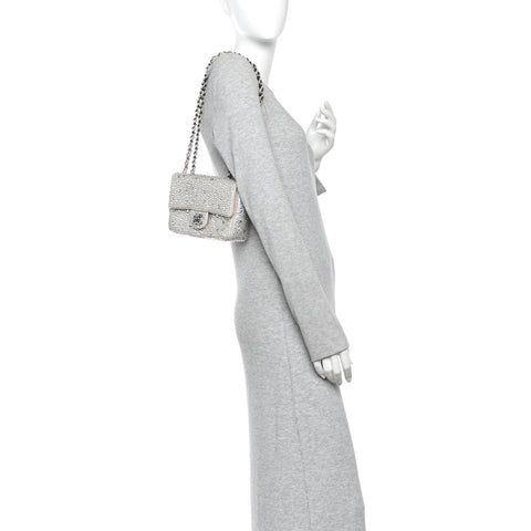 Suede Calfskin Crystal Mini Flap Silver