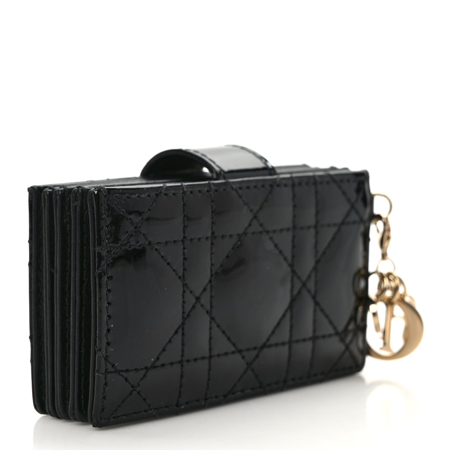 Patent Cannage Lady Dior 5-Gusset Card Holder Black