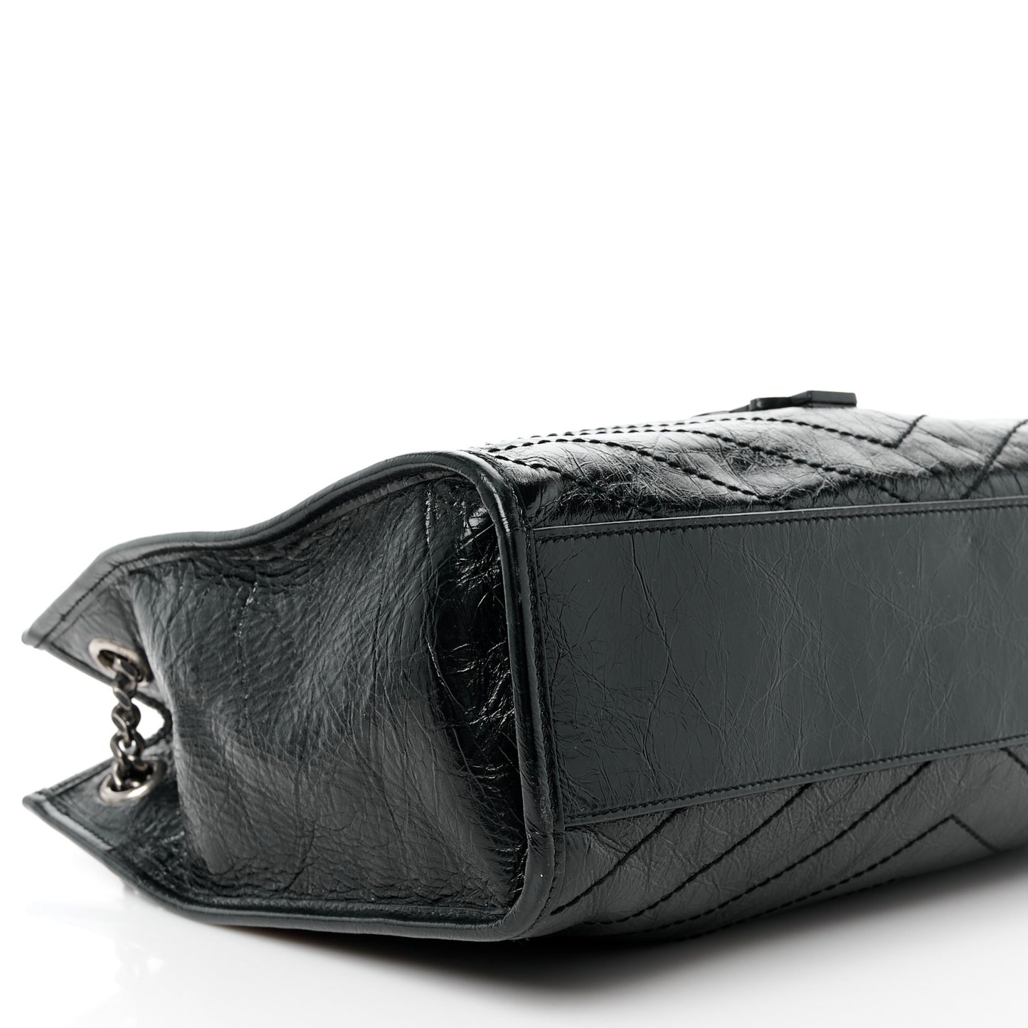 Crinkled Calfskin Matelasse Monogram Medium Niki Shopper Tote Black