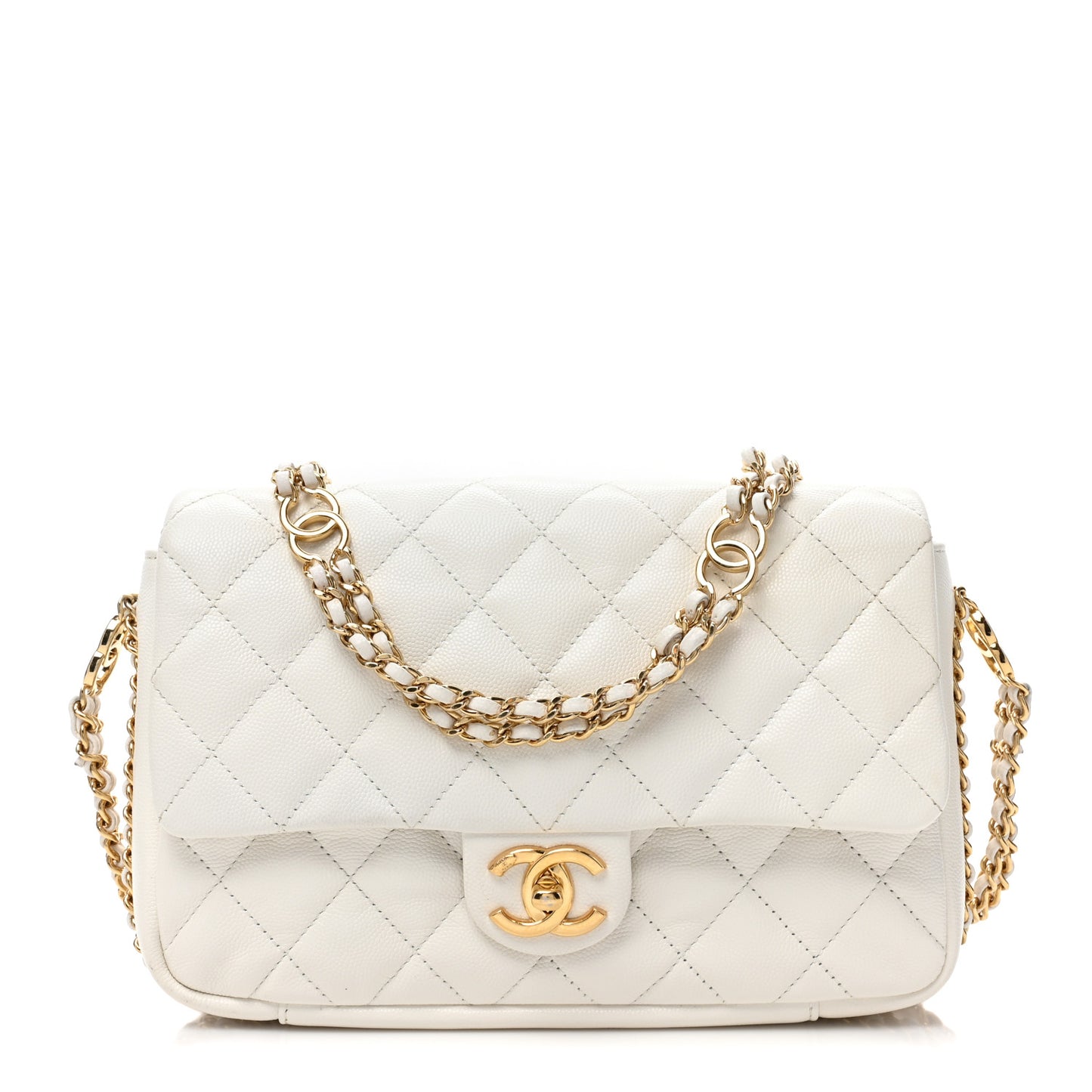 Caviar Quilted Small CC You Flap White