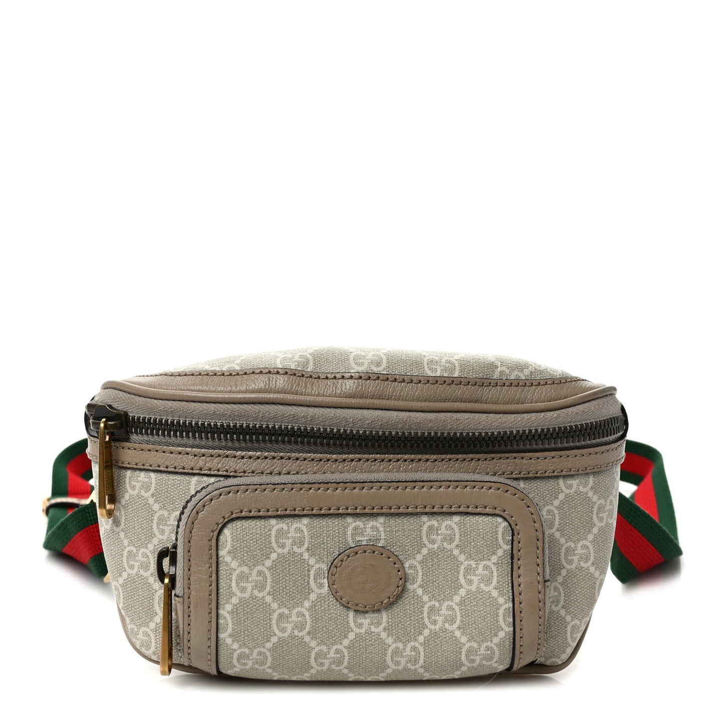 GG Supreme Monogram Textured Calfskin Web Retro Interlocking G Belt Bag Beige Mystic White Oatmeal