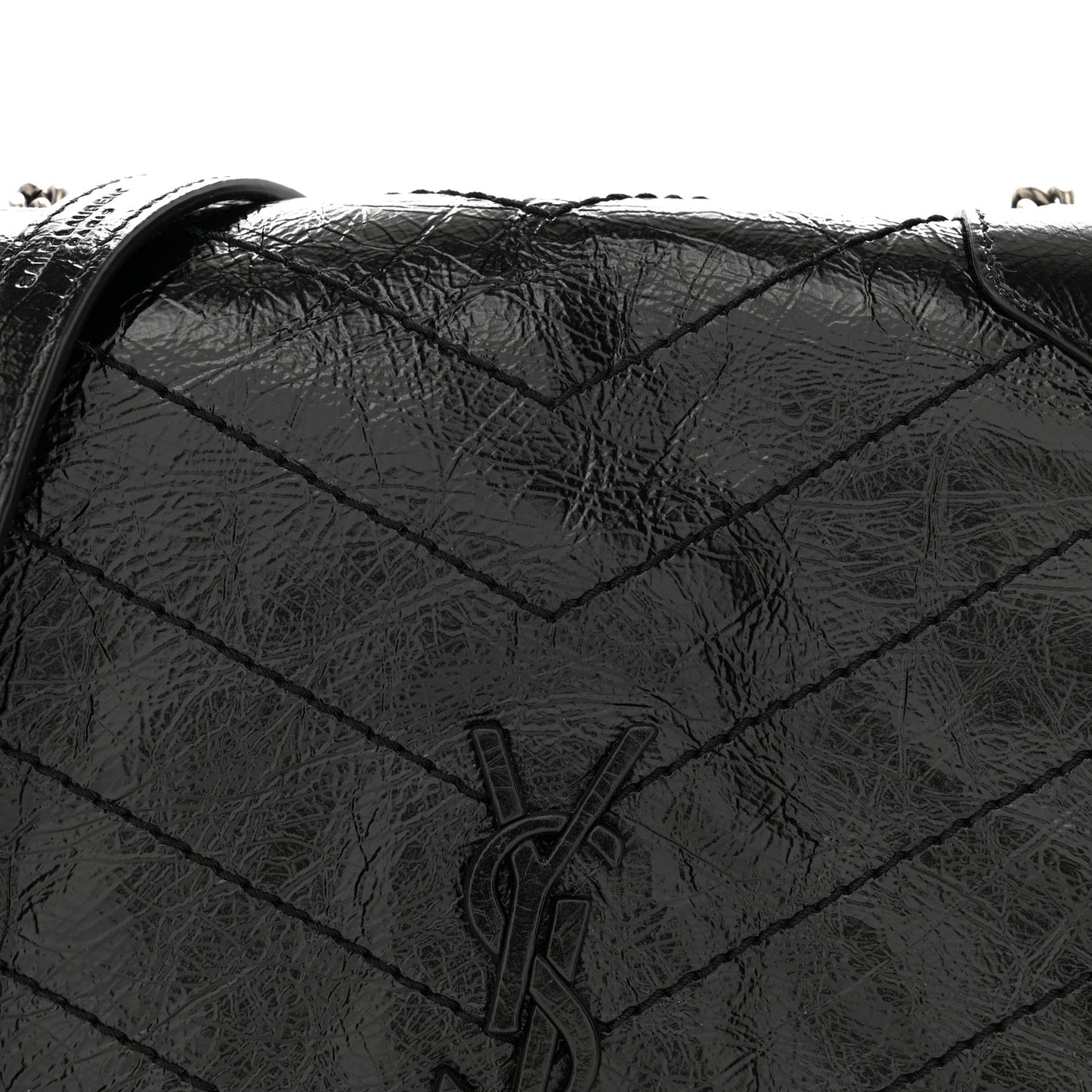 SAINT LAURENT Crinkled Calfskin Matelasse Monogram Niki Chain Wallet Black