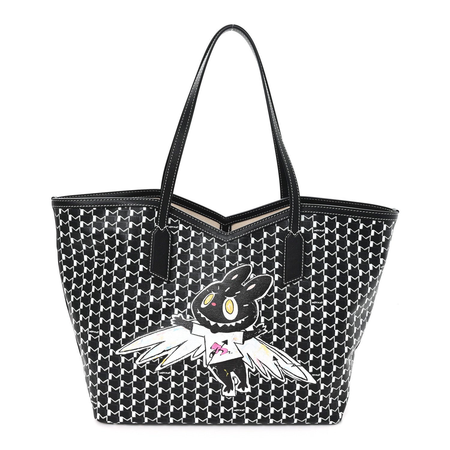 Moynat X KASING LUNG Calfskin Canvas M Labubu Tote MM Black