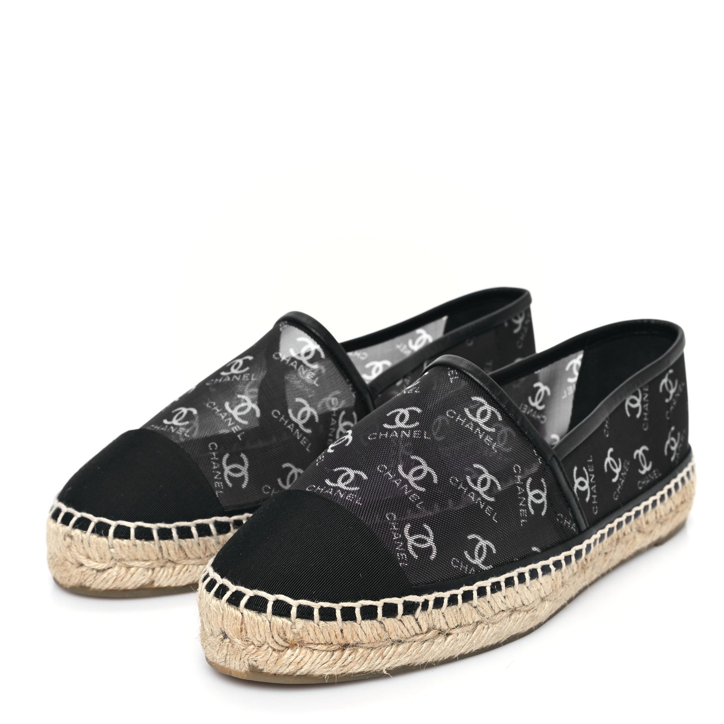 Mesh Grosgrain CC Espadrilles 38 Black White