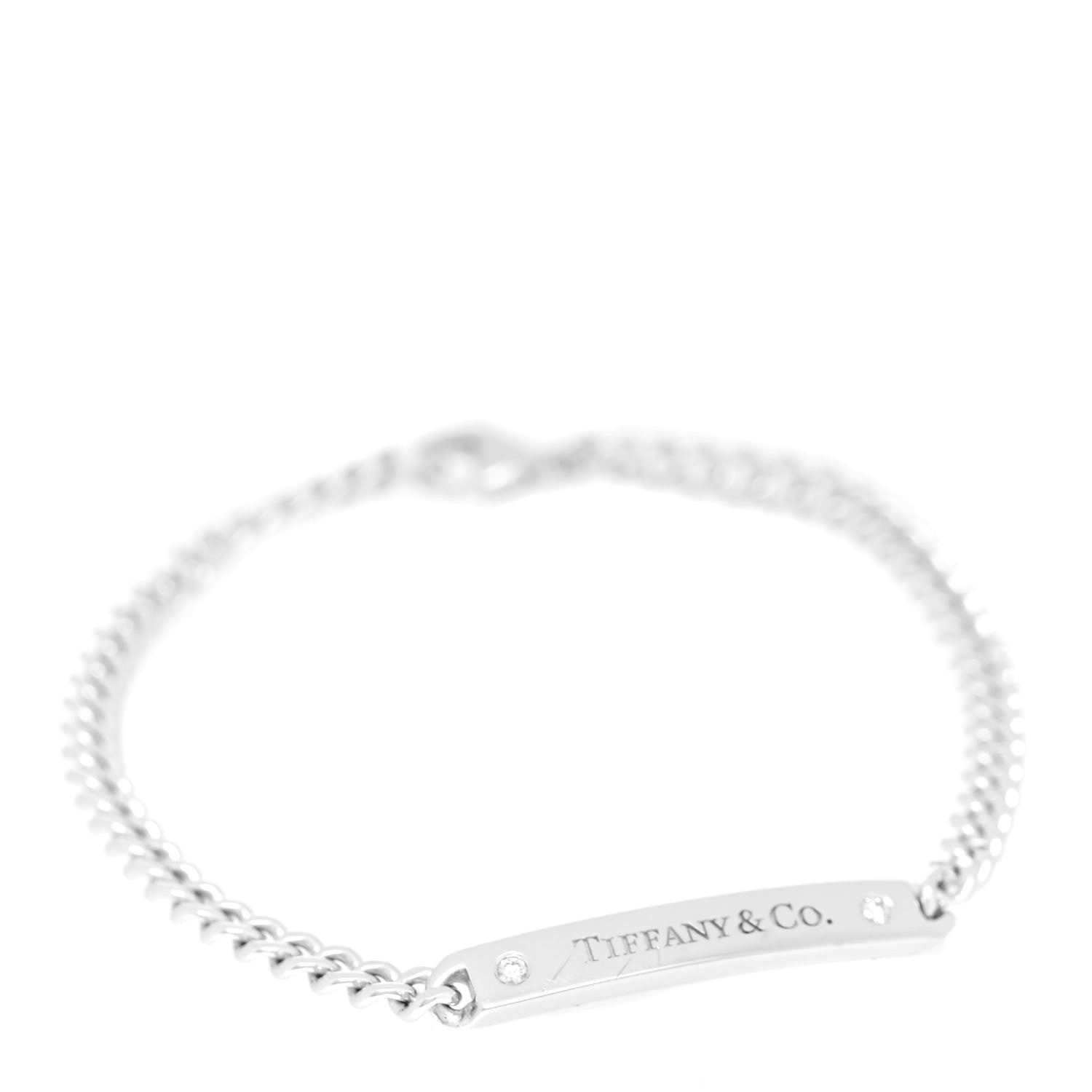 Tiffany 18K White Gold Diamond Micro Link ID Chain Bracelet 1 of 6