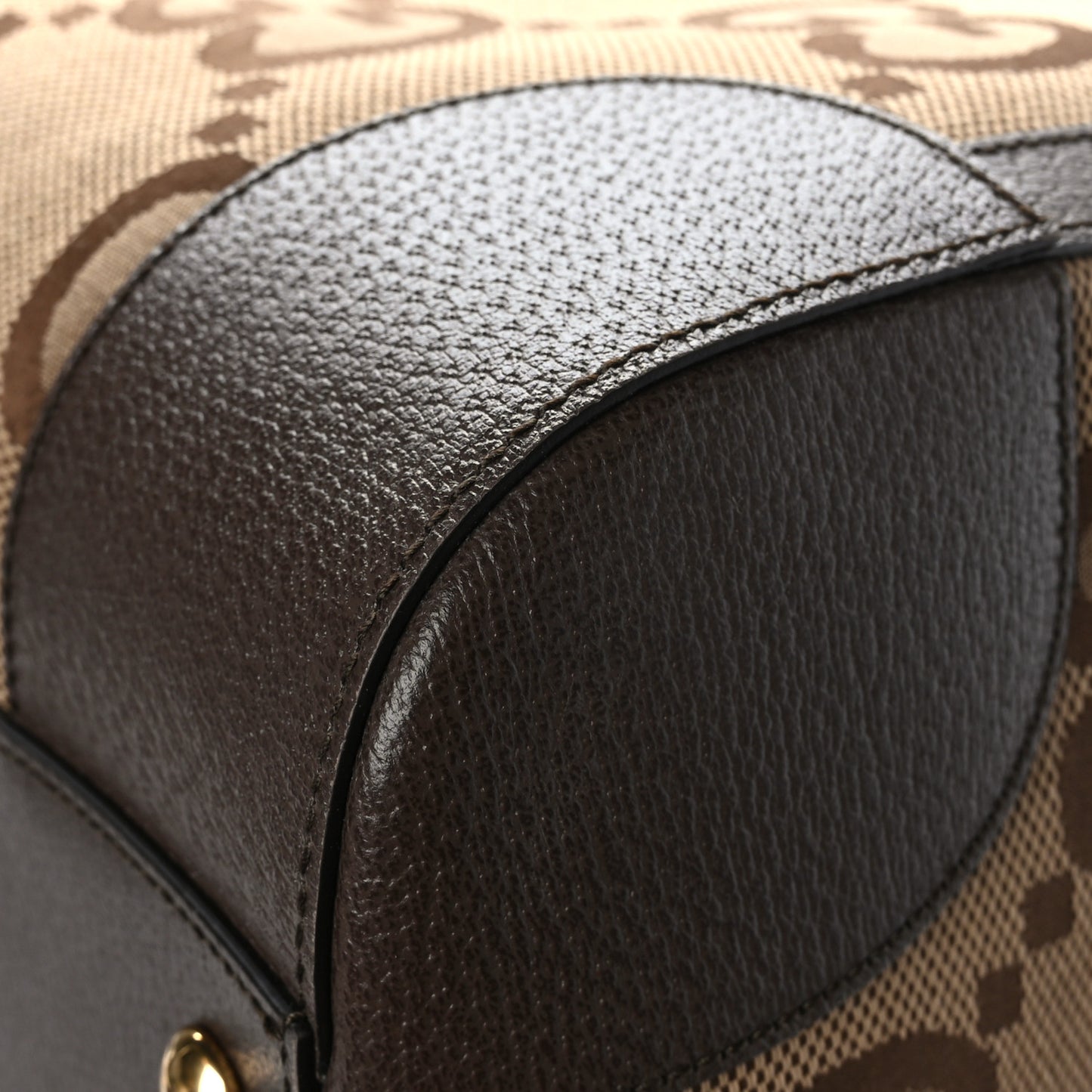 Monogram Jumbo GG Textured Dollar Calfskin Web Maxi Duffle Bag Camel Ebony