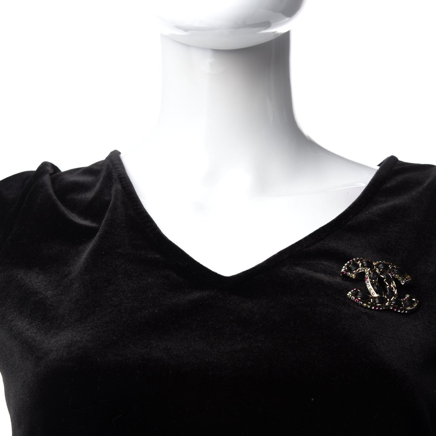 Lambskin Crystal CC Chain Brooch Black Gold Multicolor