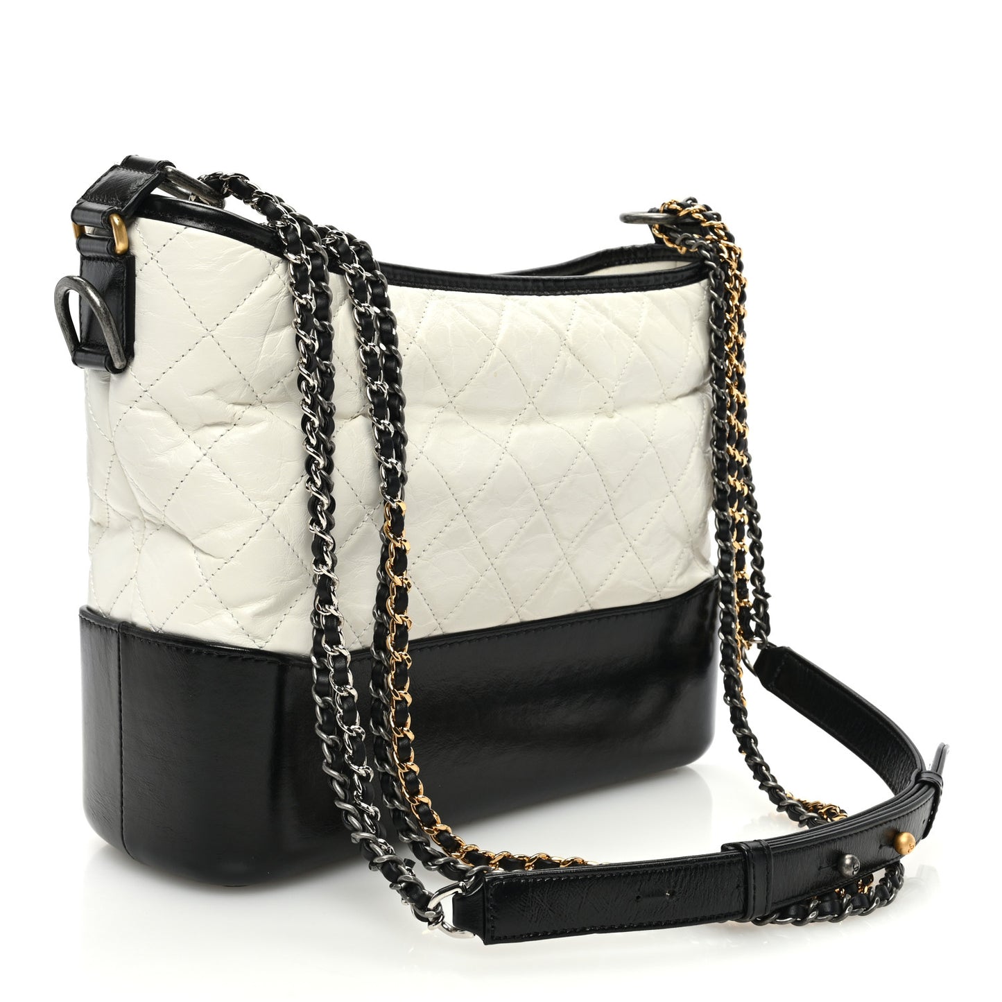 Aged Calfskin Quilted Medium Gabrielle Hobo Black White