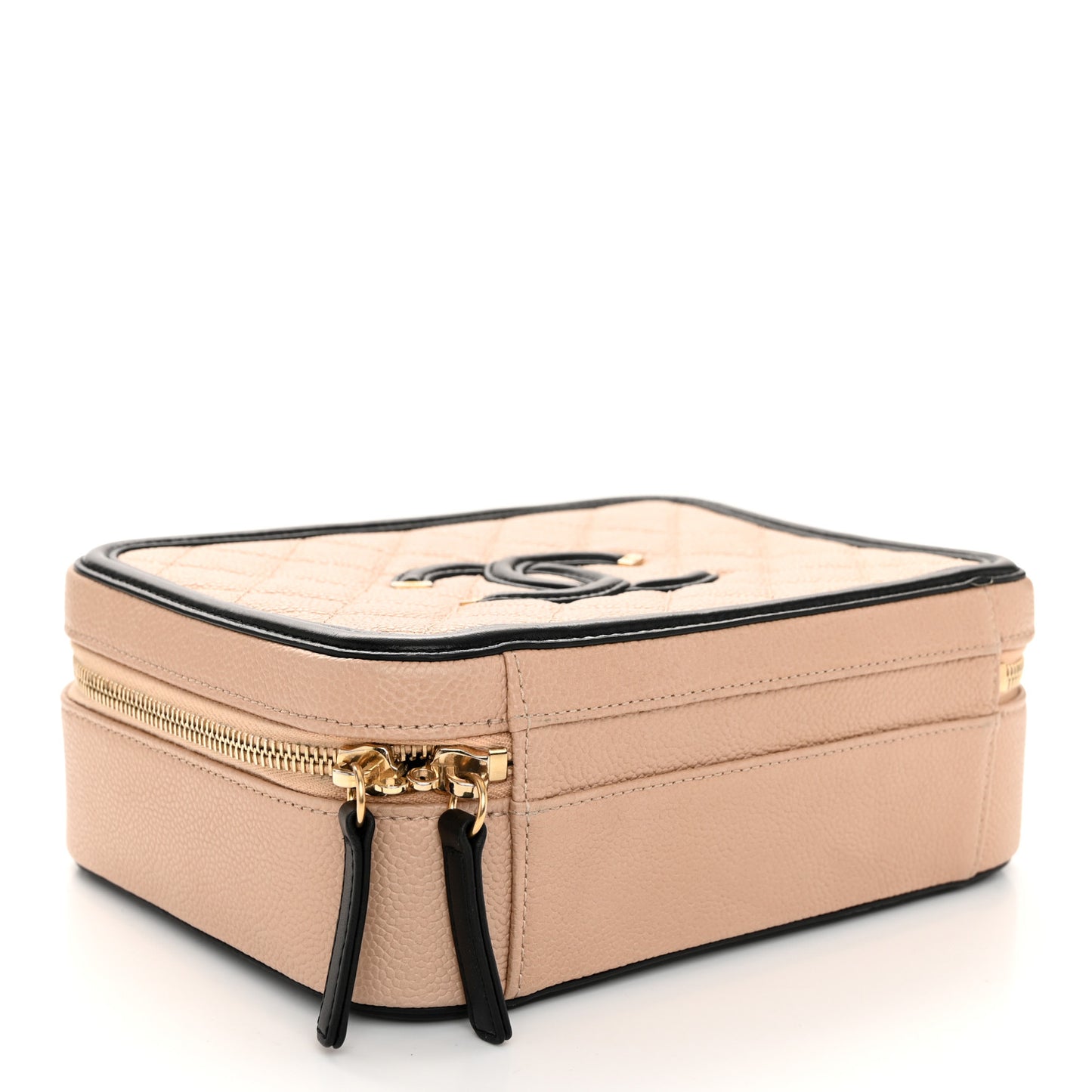 Caviar Quilted Medium CC Filigree Vanity Case Beige Black
