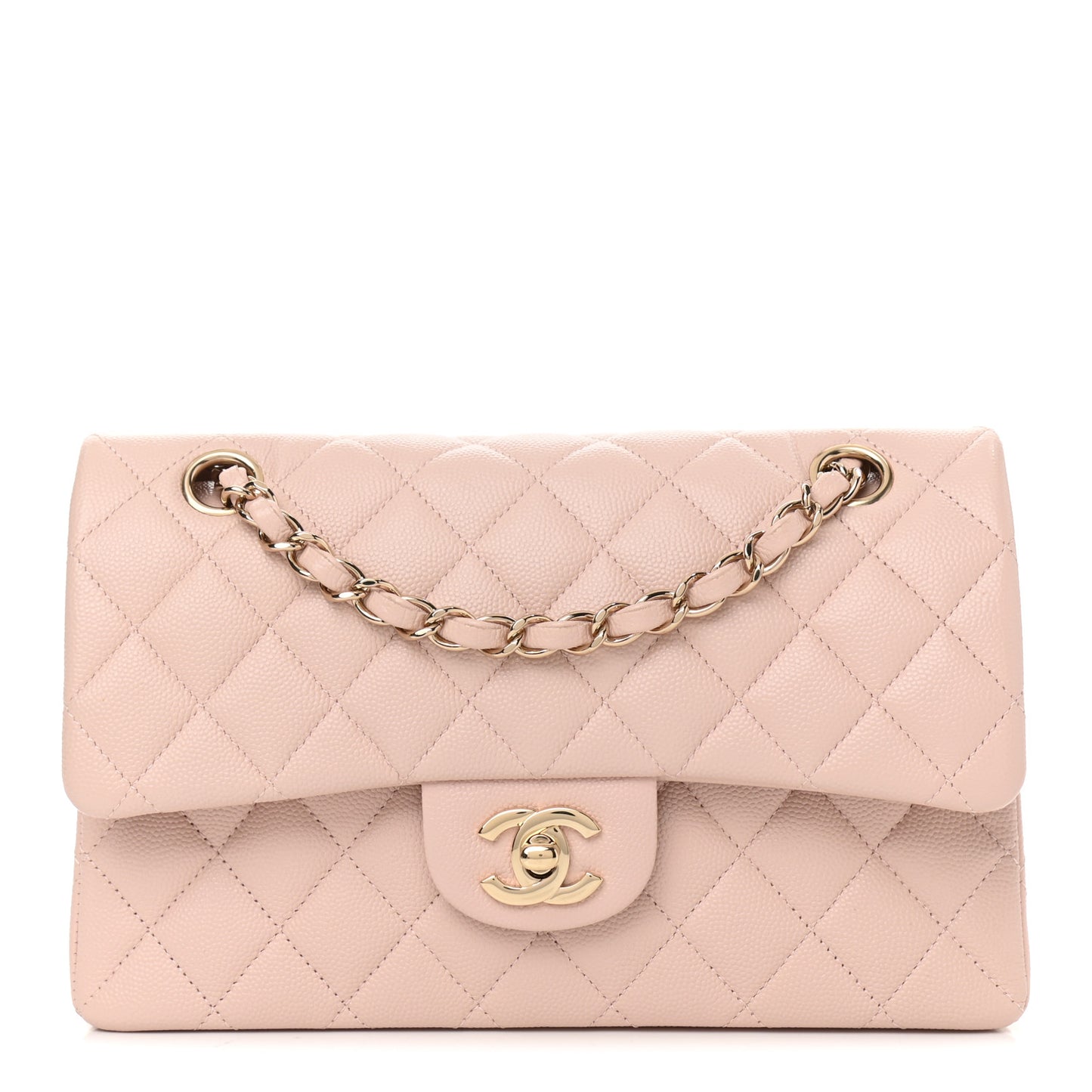 Caviar Quilted Small Double Flap Light Pink