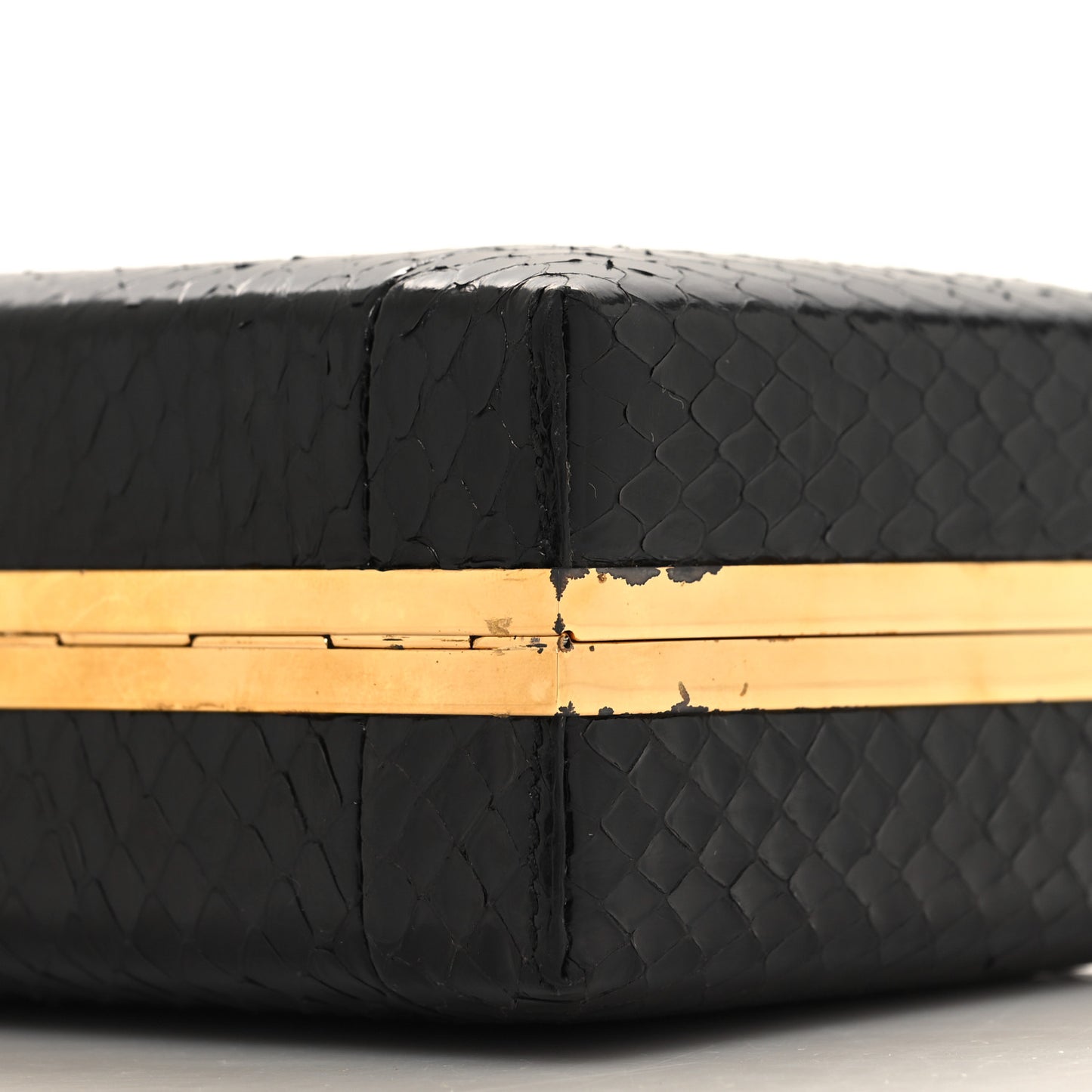 Snakeskin Poppy Cage Knuckle Box Clutch Black