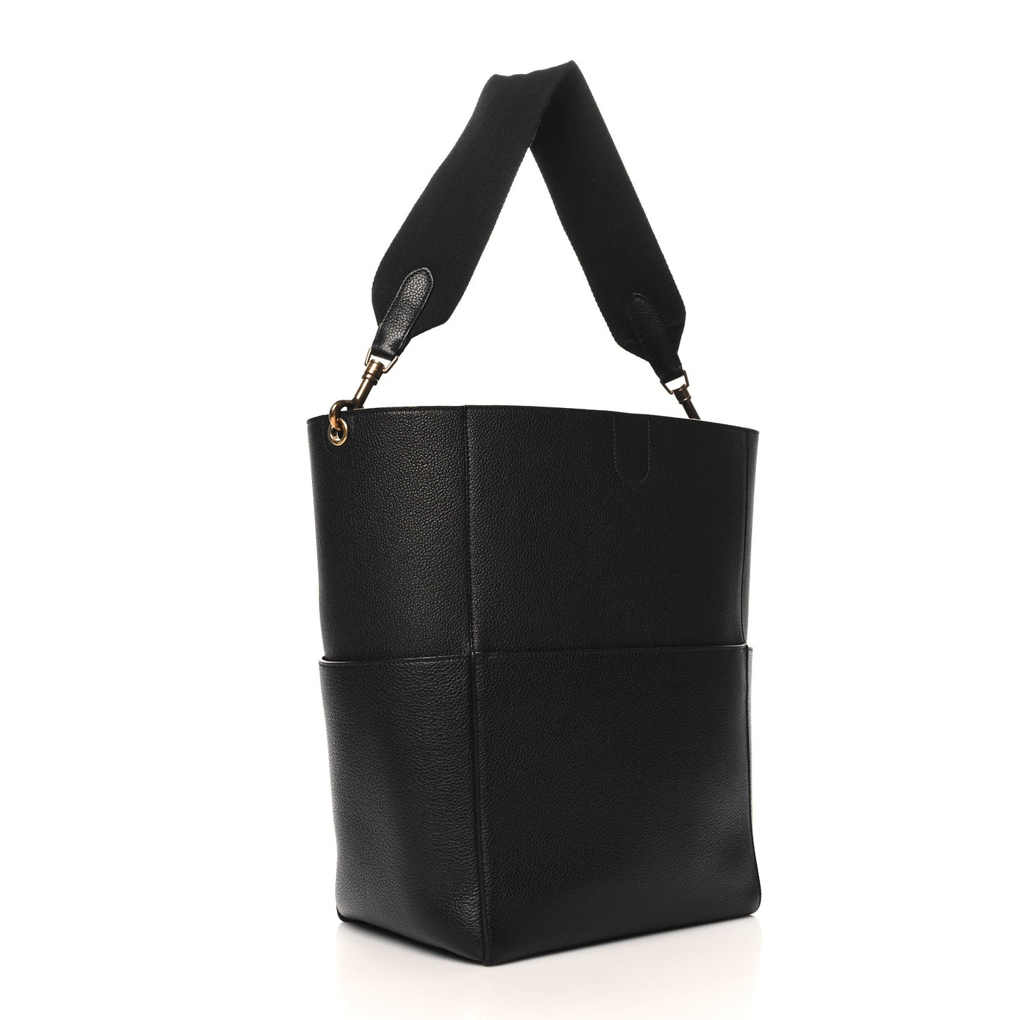 Soft Grained Calfskin Sangle Bucket Bag Black