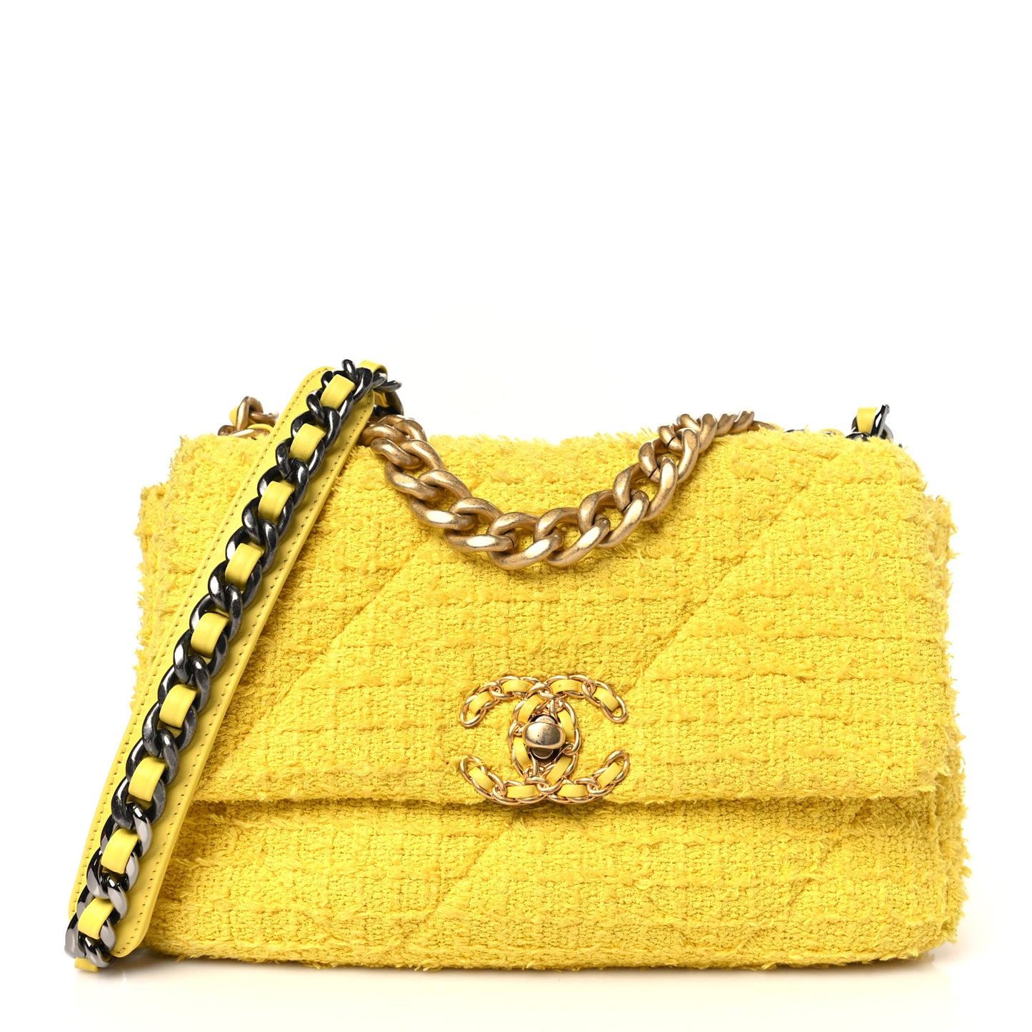 Tweed Quilted Medium Chanel 19 Flap Yellow