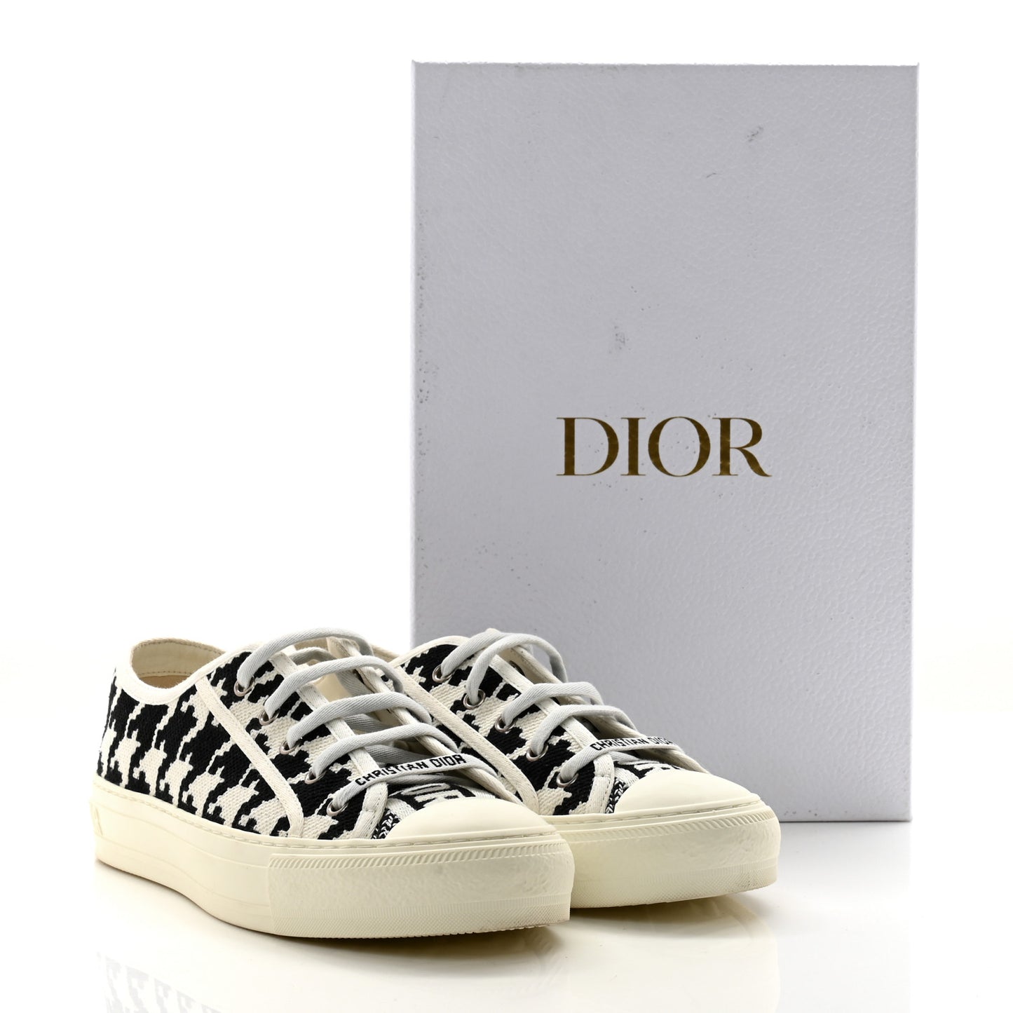 Canvas Macro Houndstooth Embroidered Womens Womens Walk'N'Dior Low Top Sneakers 39.5 White Black