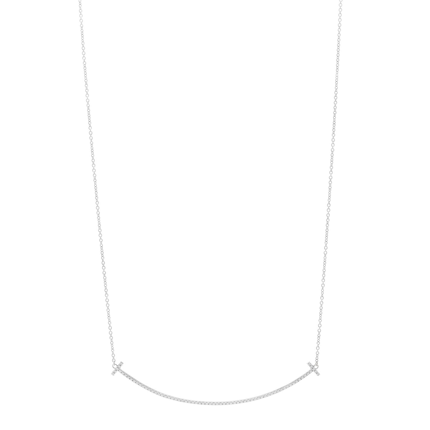 18K White Gold Diamond Large T Smile Pendant Necklace