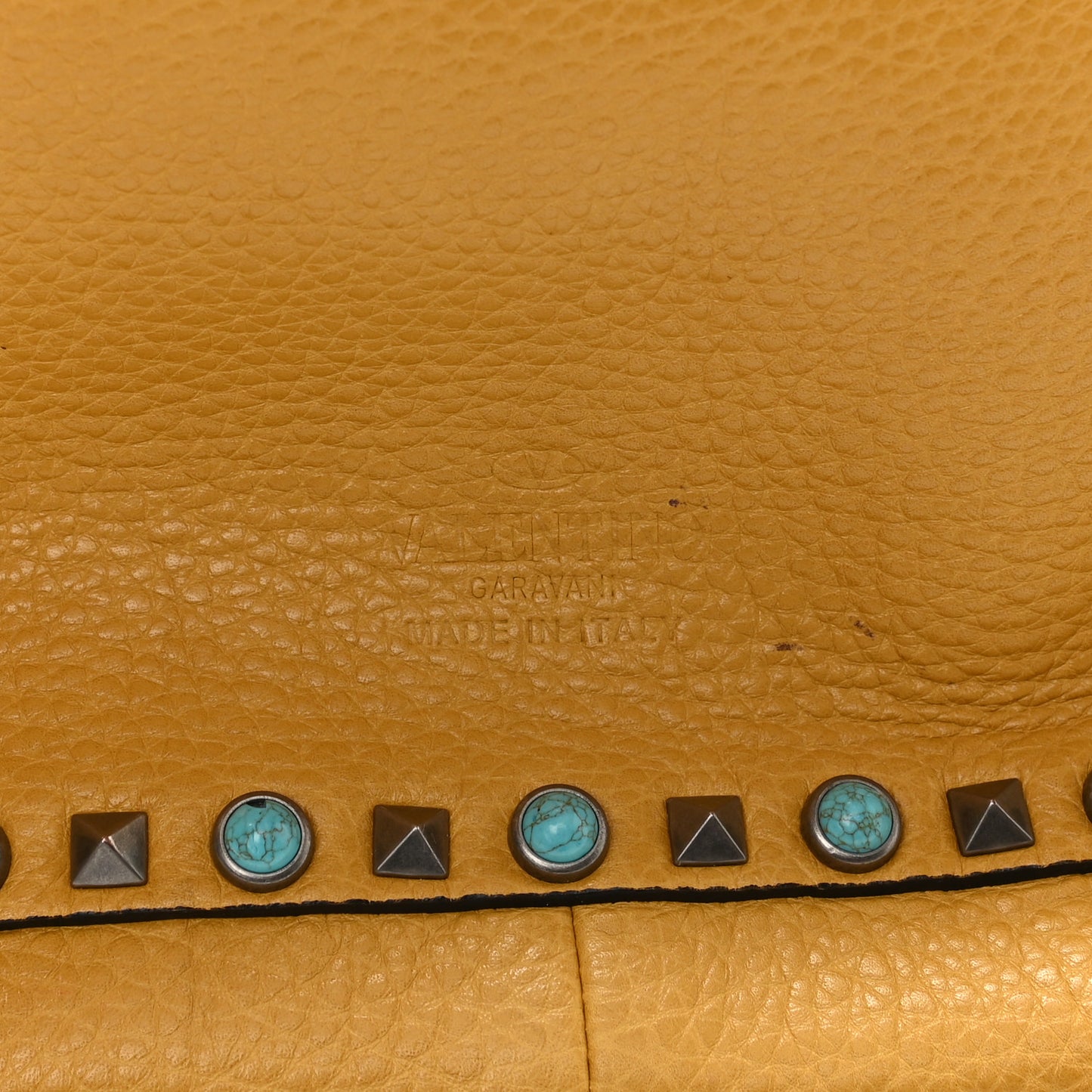 Stampa Alce Calfskin Medium Guitar Strap Rockstud Rolling Reversible Tote Wine Yellow