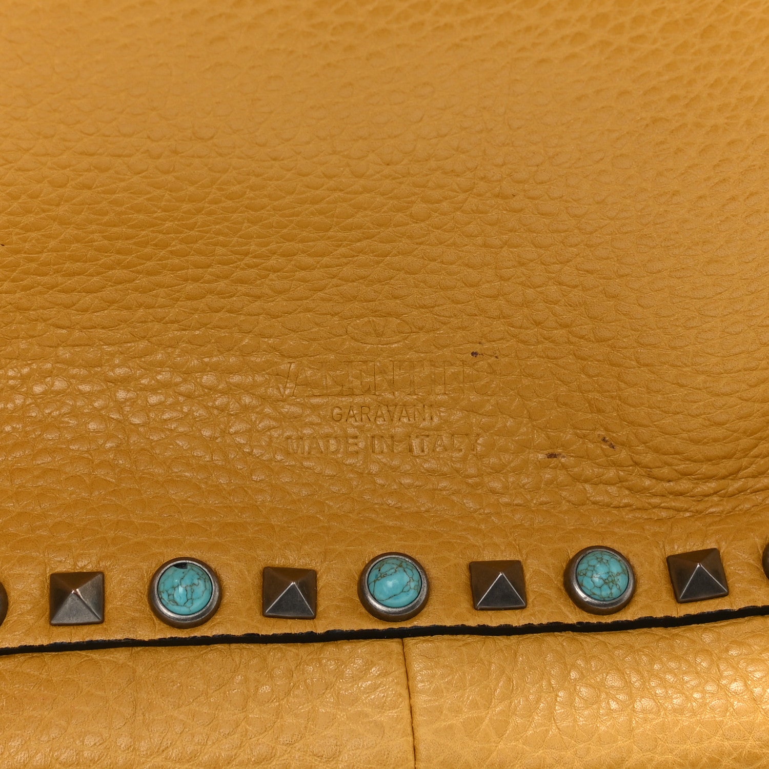 Valentino Garavani Stampa Alce Calfskin Medium Guitar Strap Rockstud Rolling Reversible Tote Wine Yellow 11 of 18