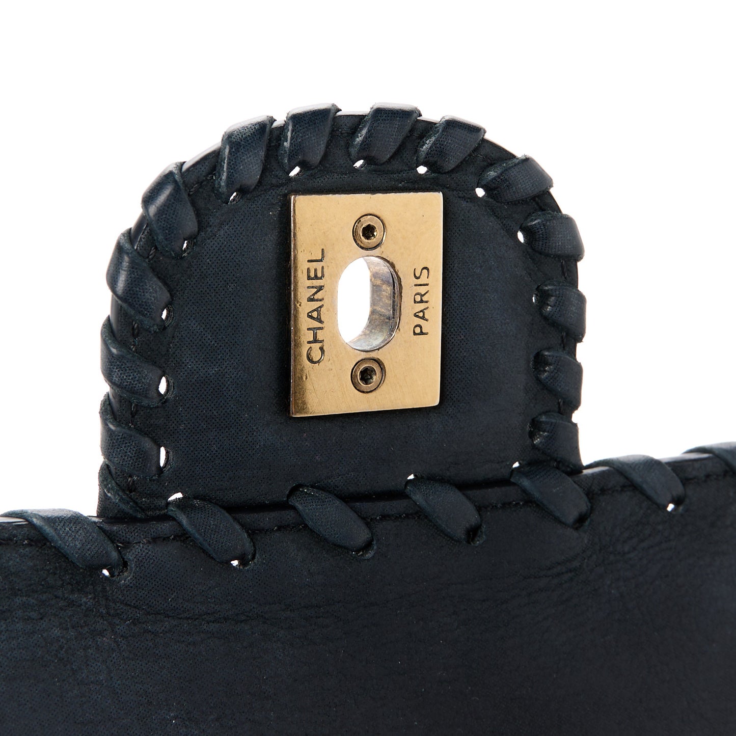 Iridescent Calfskin Small Happy Stitch Flap Black