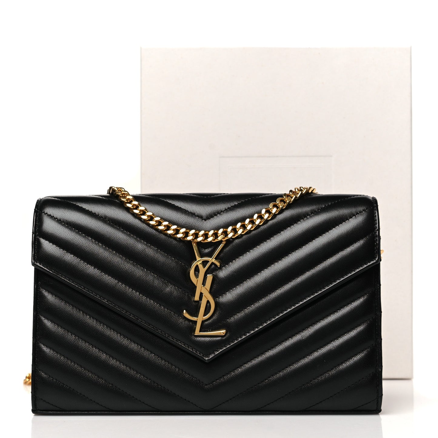 Grain De Poudre Matelasse Chevron Monogram Chain Wallet Black