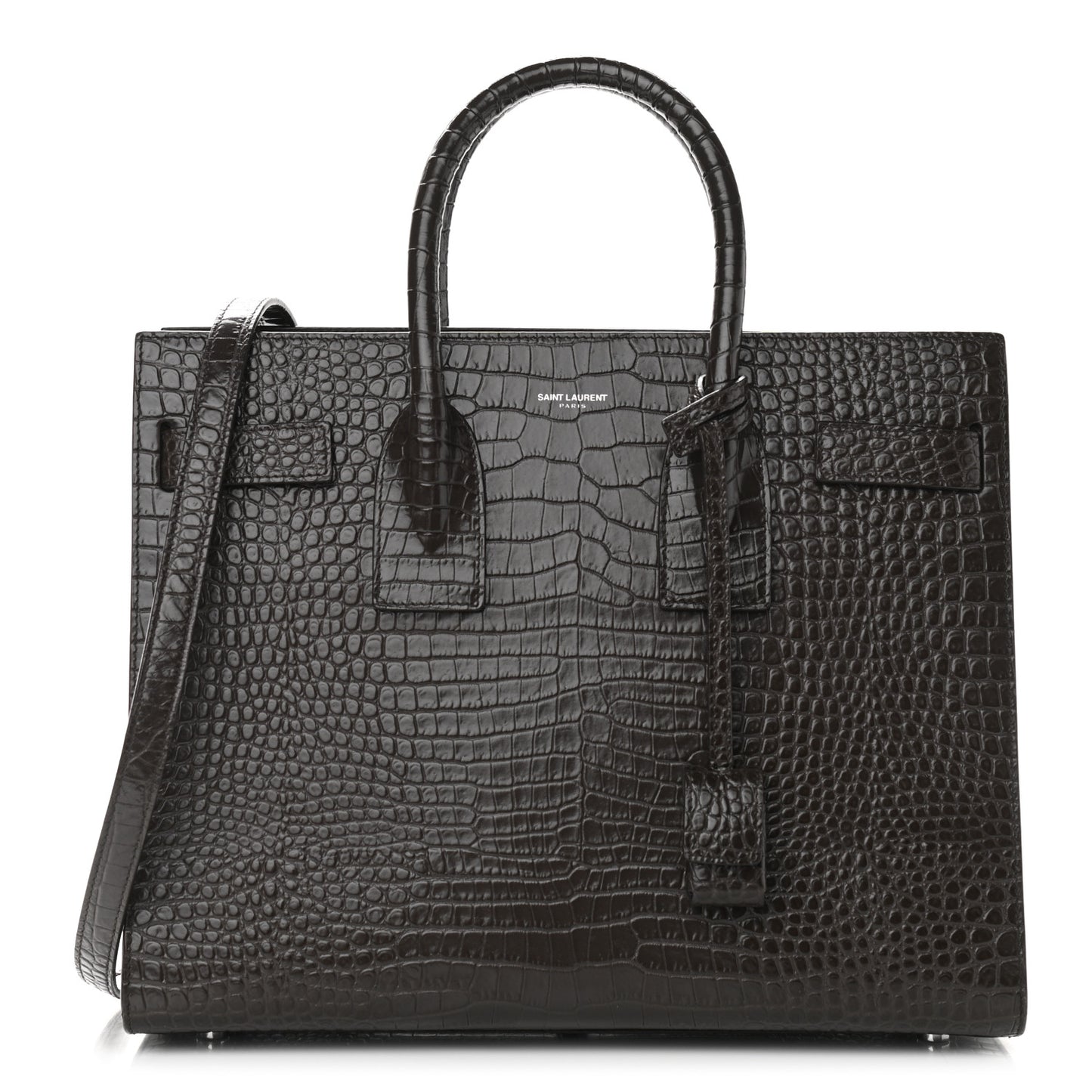 Calfskin Crocodile Embossed Small Sac De Jour Brown