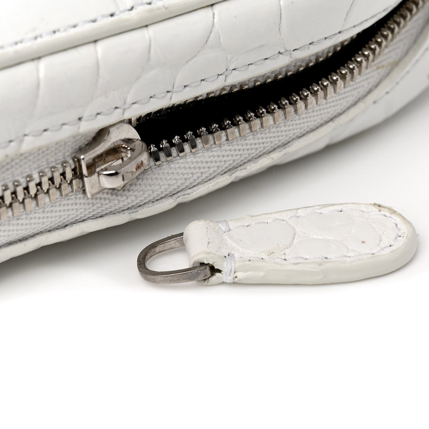 Shiny Calfskin Logo Crocodile Embossed Cash Phone Holder Bag White Black