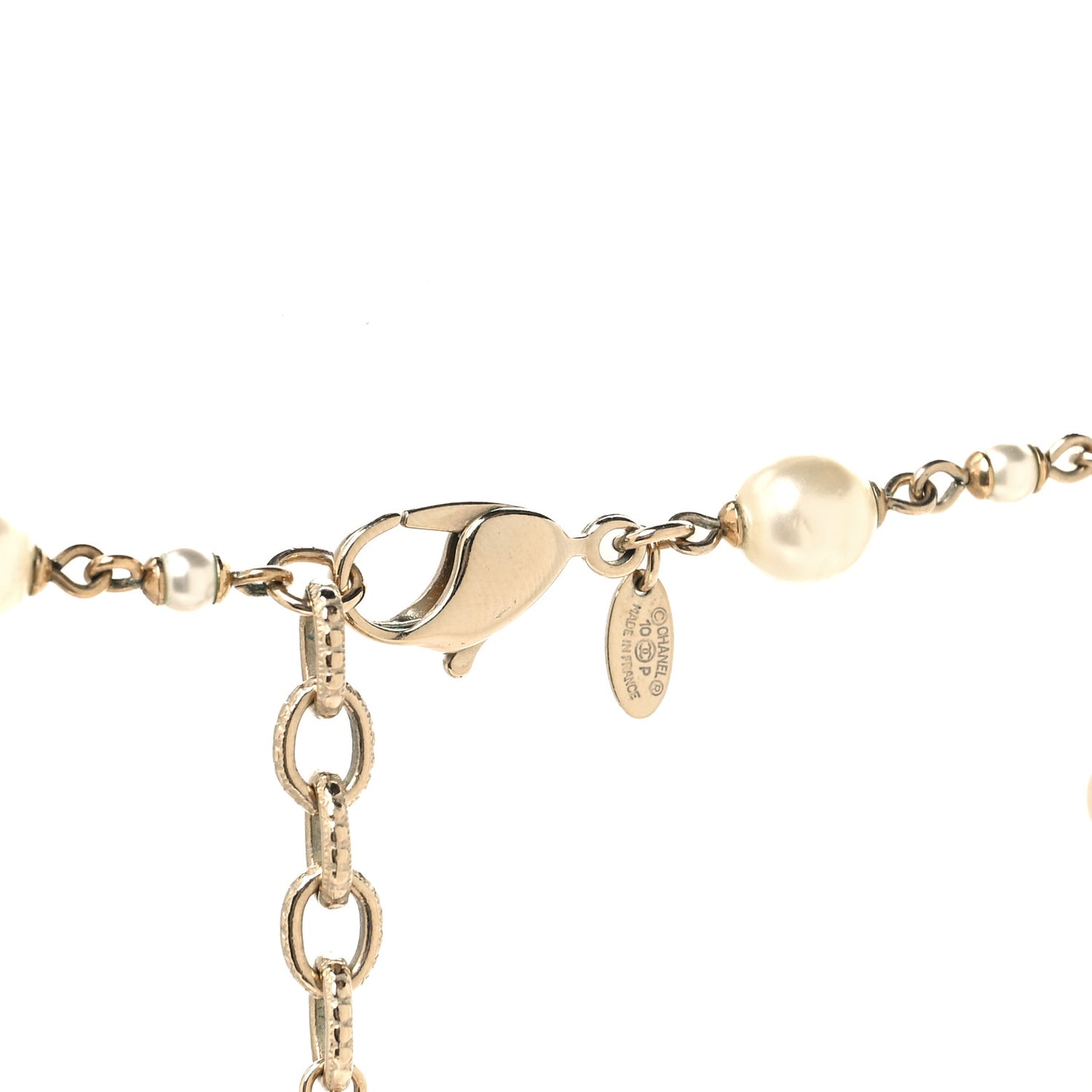 Pearl Enamel CC Long Necklace Gold