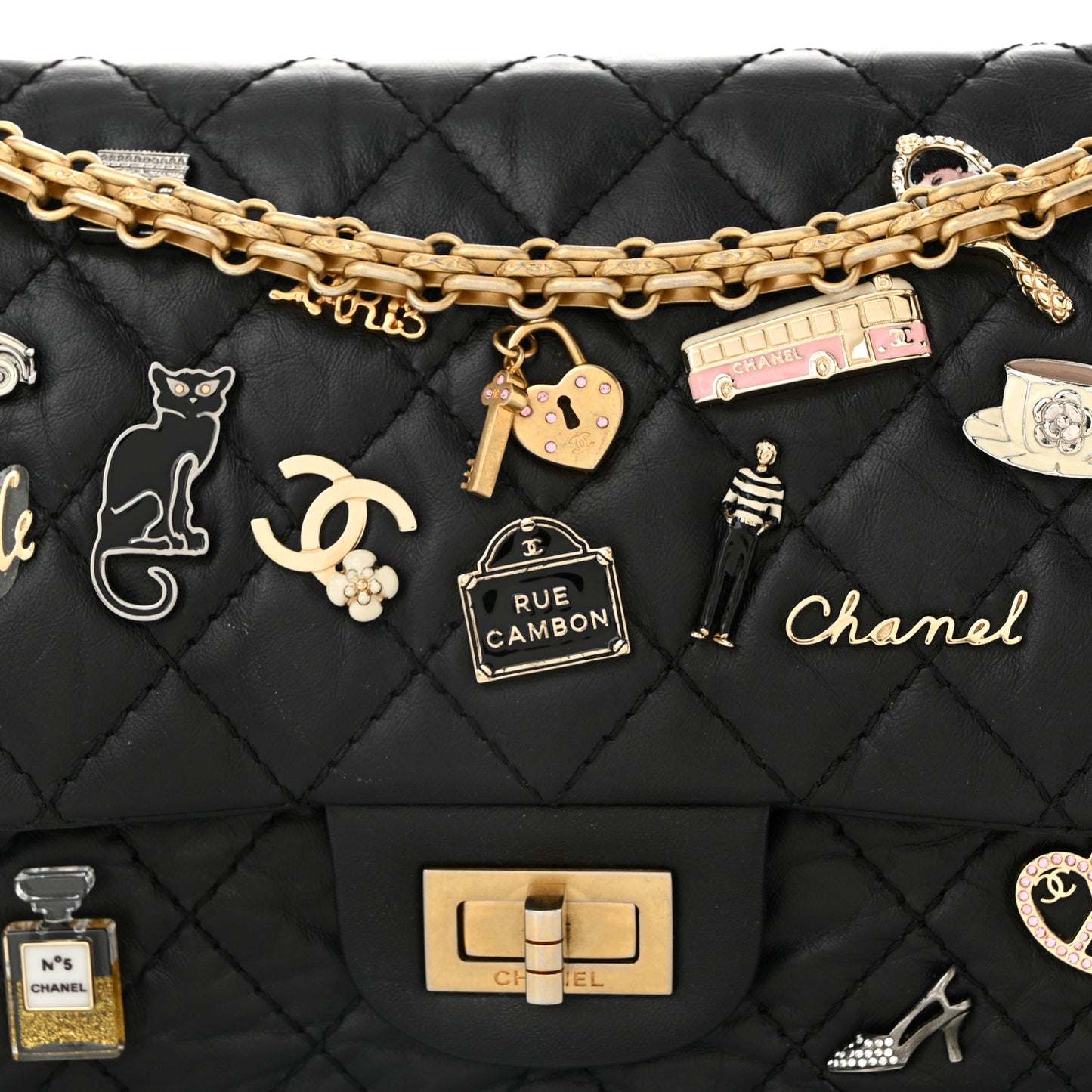 Aged Calfskin Lucky Charms 2.55 Reissue 225 Flap Black