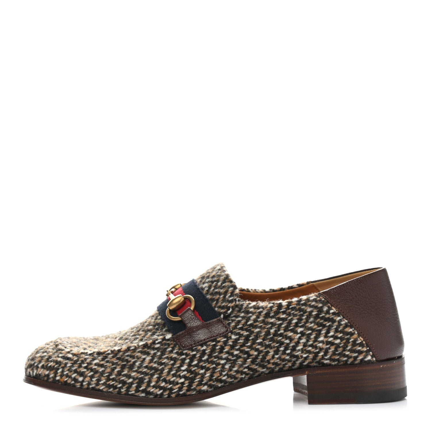 Gucci Tweed Web Herringbone Mens Horsebit Loafers 8 Dark Brown 1 of 10