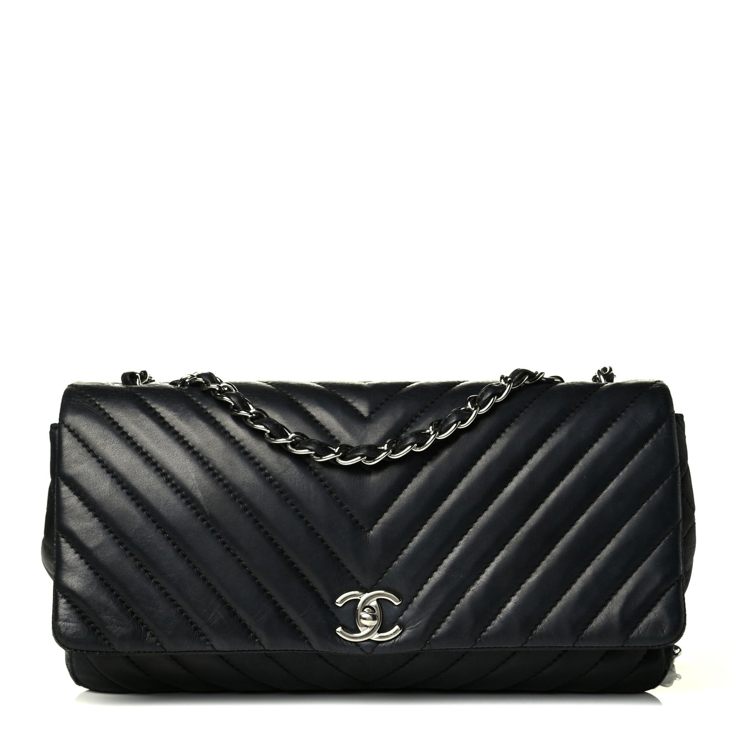 Lambskin Chevron Quilted Single Flap Black