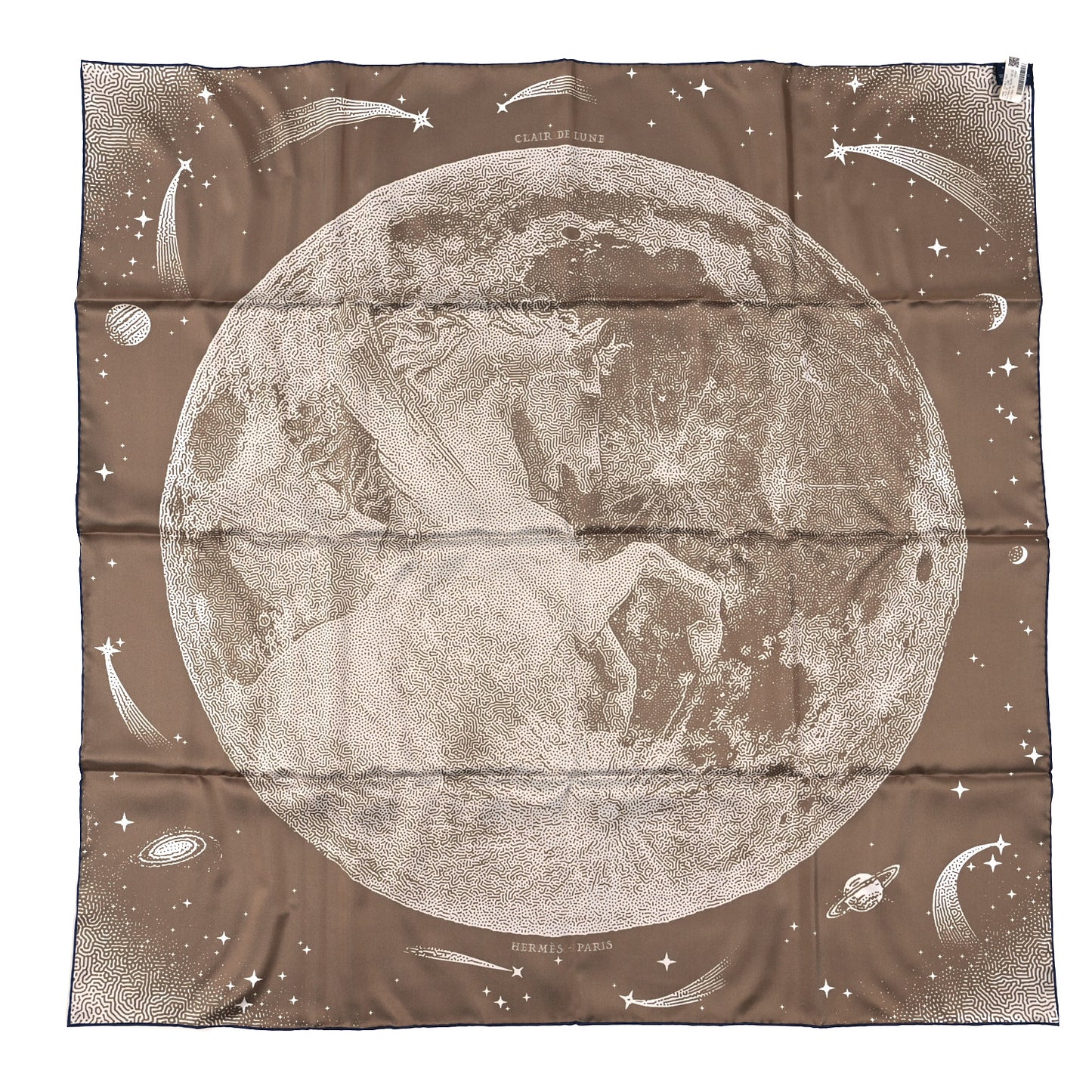 Silk Clair De Lune Double Face Scarf 90 Marine White Beige