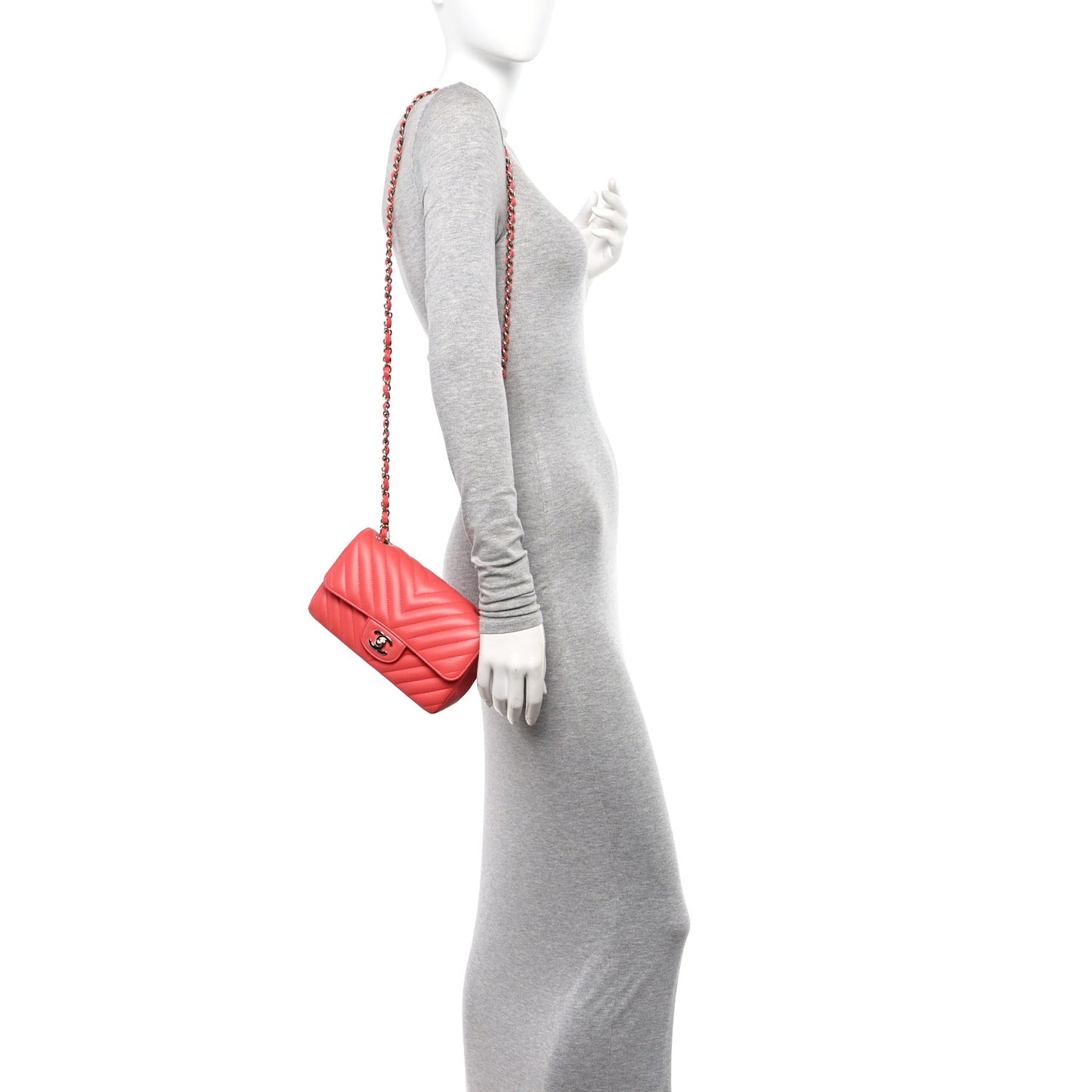 Lambskin Chevron Quilted Mini Rectangular Flap Red