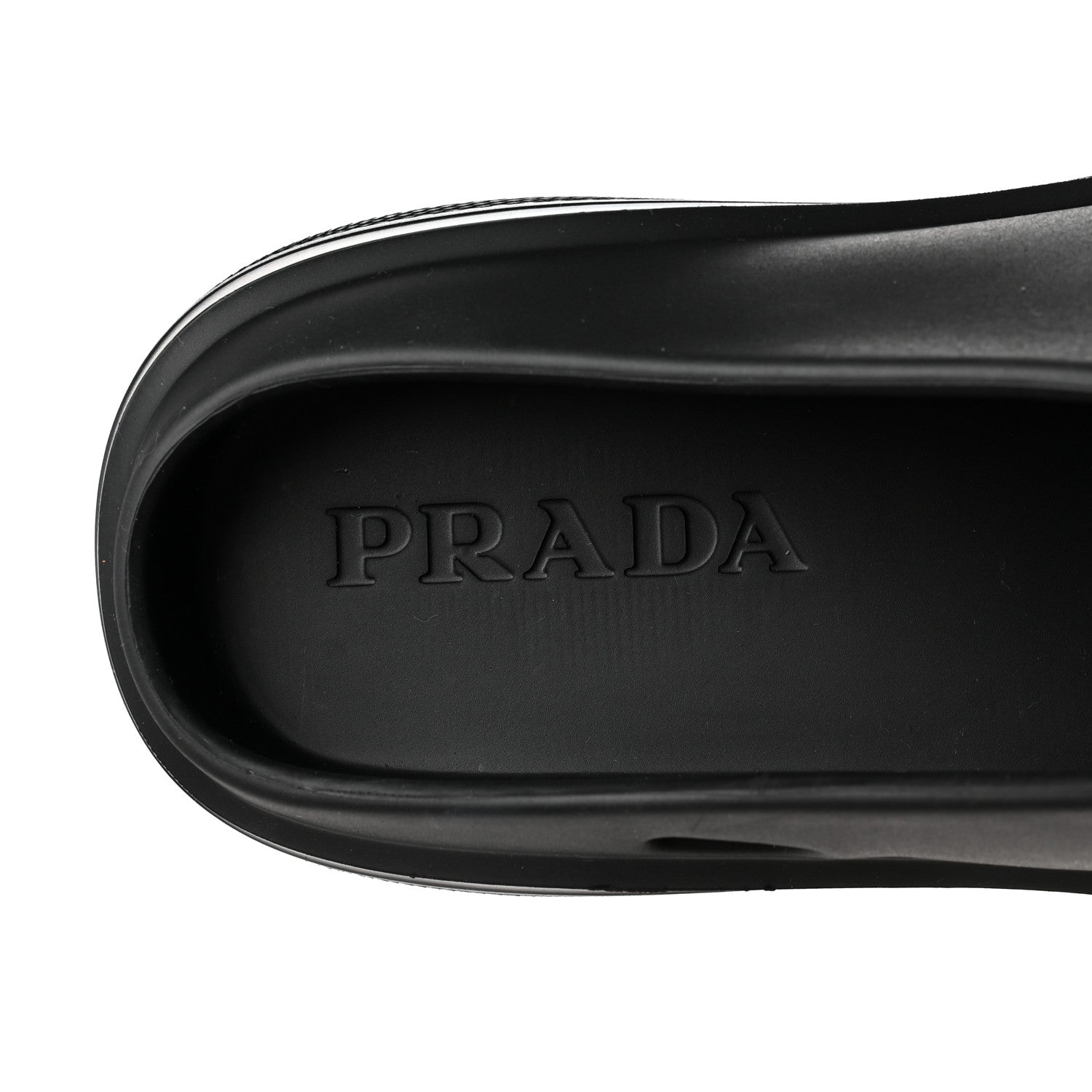 Prada Soft Mellow Rubber Triangle Logo Embossed Womens 25mm Mules 38 Black 7 of 8