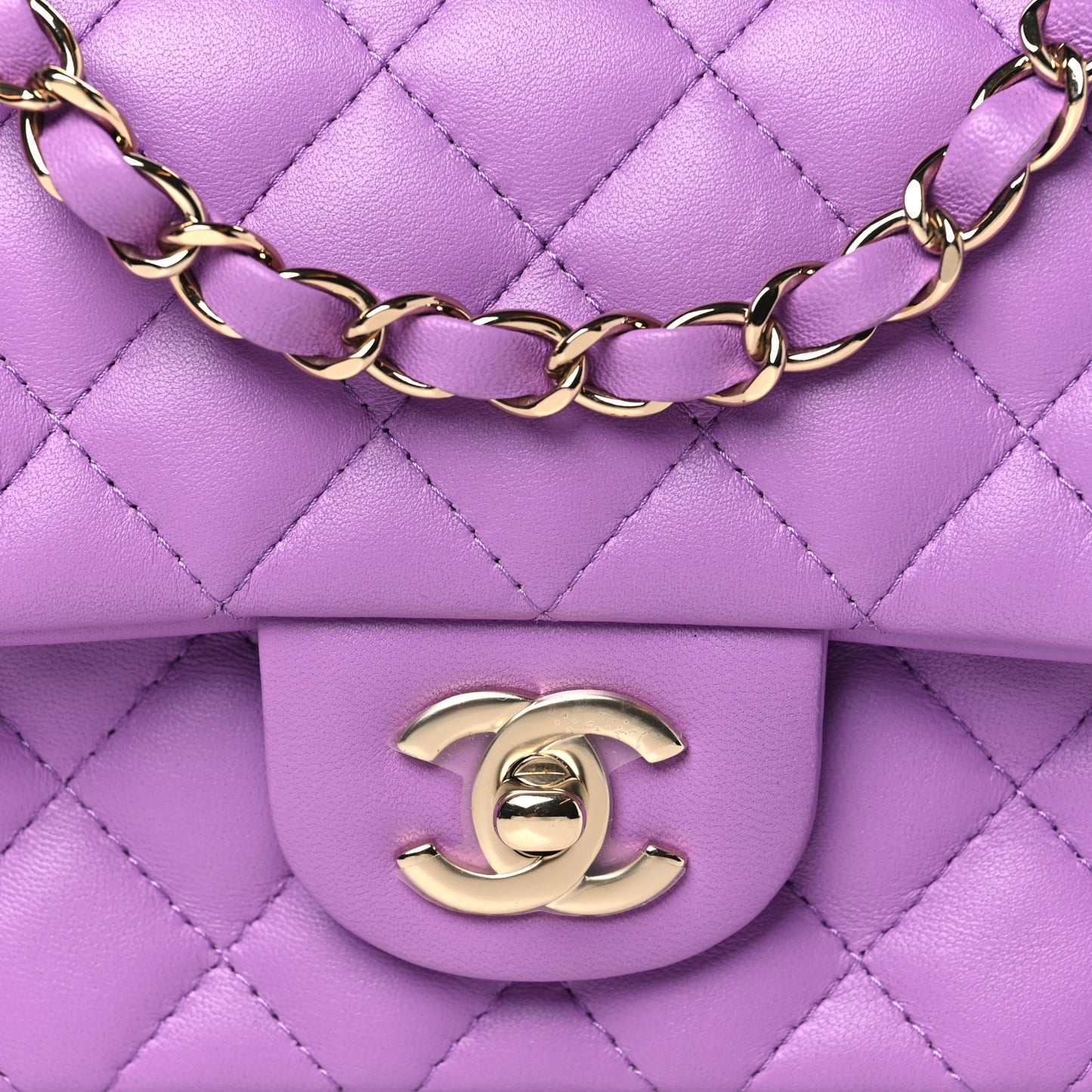 Lambskin Quilted Mini Rectangular Flap Purple