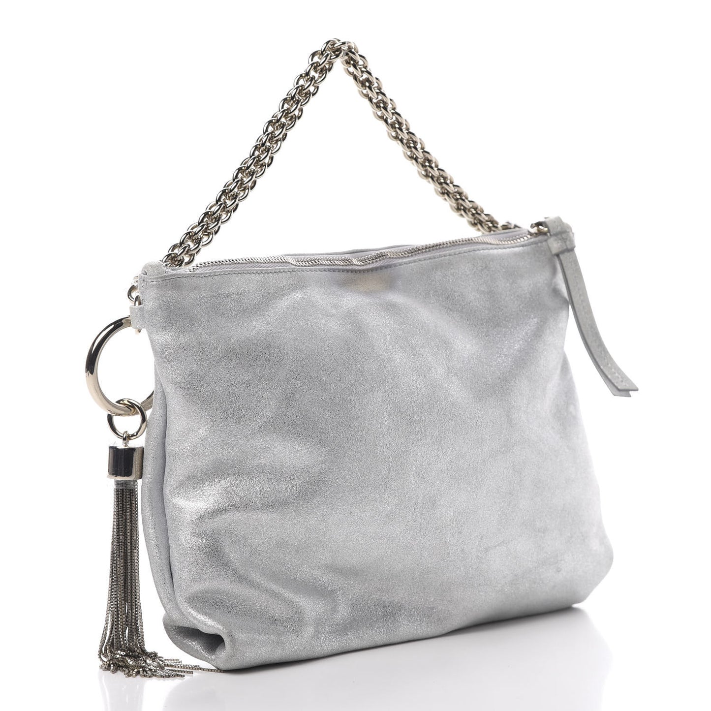 Metallic Goatskin Callie Mea Tassel Shoulder Bag Silver