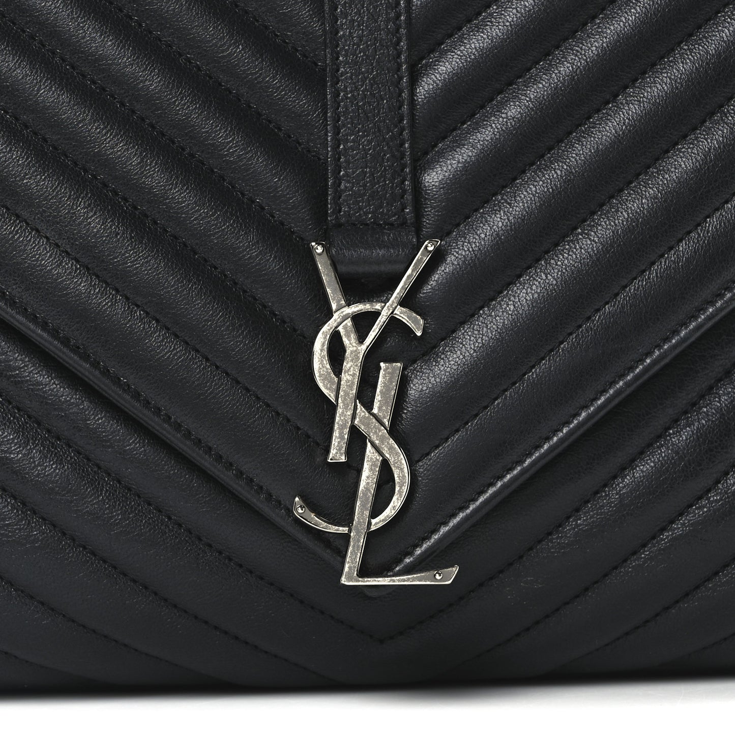 Sheepskin Matelasse Chevron Monogram Large College Satchel Black